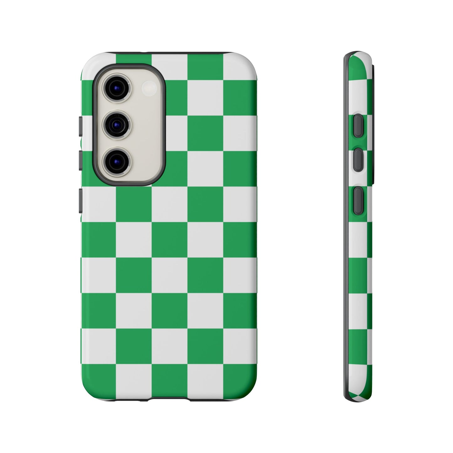 Green Checkered Phone Case, Phone Cases Samsung Galaxy S25, S25 Plus, S24, S24 Plus, S24 Ultra, S23, S22, S22 Plus, S21 Ultra, S21 FE, S20+
