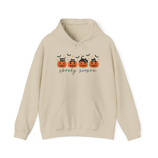 Spooky Season Hoodie, Unisex Halloween Sweatshirt Hoodie, Cozy Fall Apparel, Bat and Pumpkin Design, Perfect for Autumn Celebrations