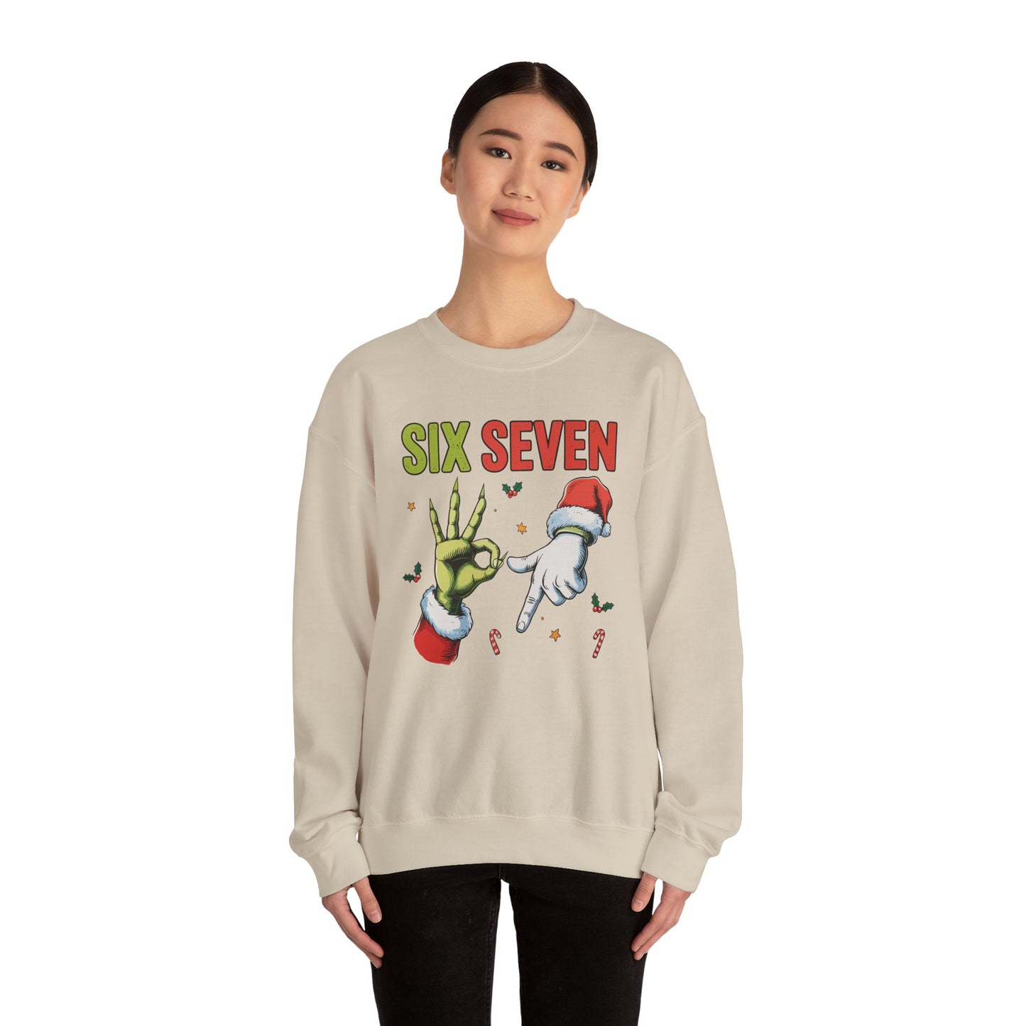 Funny Six Seven Christmas Sweatshirt | Santa Hands Holiday Crewneck | Cozy Pink Christmas Sweater for Men Women | Festive Holiday Gift