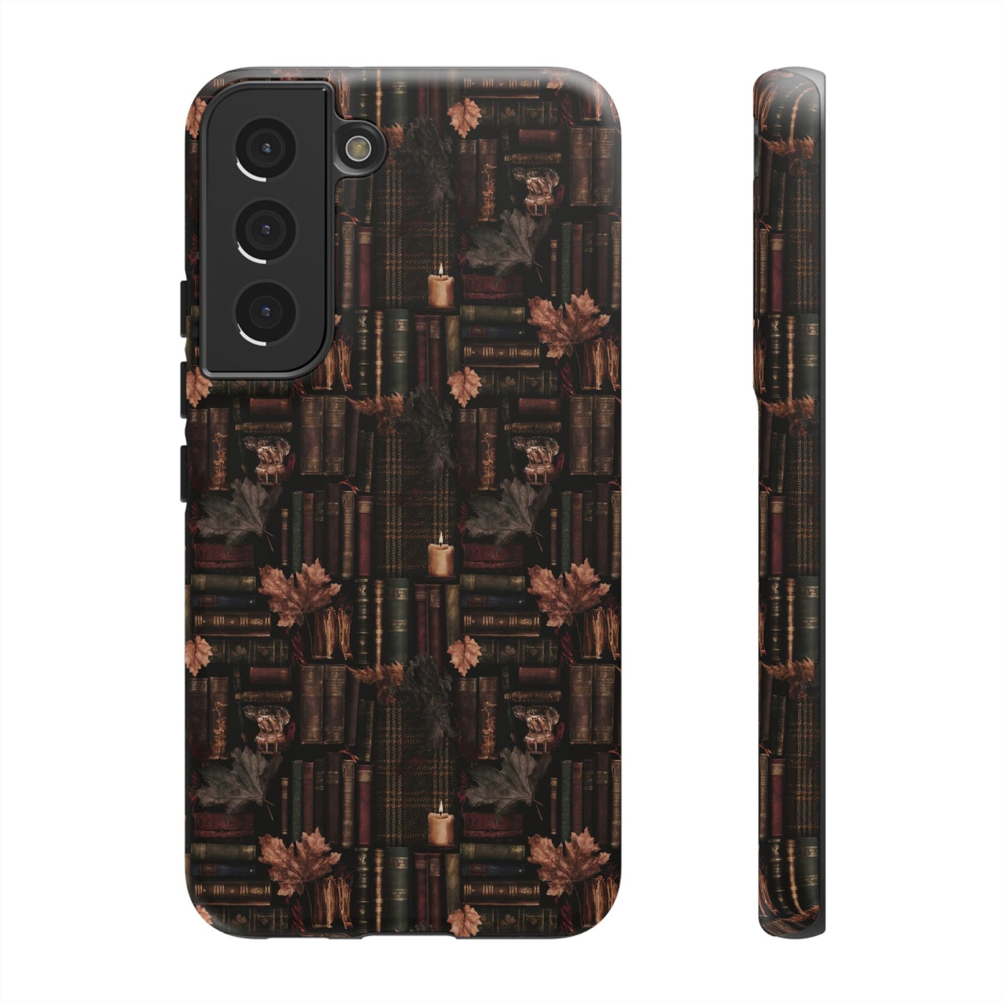 Gothic Phone Case Dark Academia Literary iPhone Samsung Cover with Books & Flowers, Phone case
