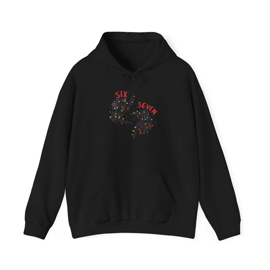 Six Seven Skeleton Hands Hoodie  Funny Halloween  Christmas Pullover | Skeleton Hand Lights Hoodie | Cool Holiday Sweatshirt Gift for Men