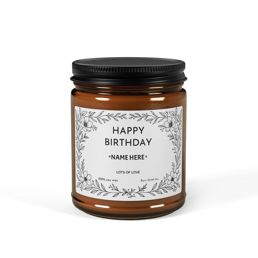 Personalized Birthday Scented Soy Candle | Amber Jar | Relaxing Home Decor, Special Gift, Aromatherapy, Party Favor, Holiday Gift