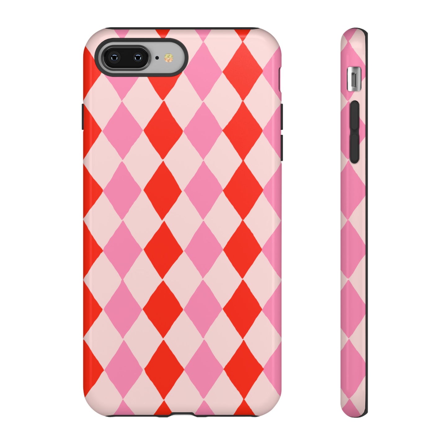 Tough Cases with Red Pink Diamonds, Retro Checkerboard iPhone Case And Samsung Case, Slim Fit Phone Case, Stylish Gift