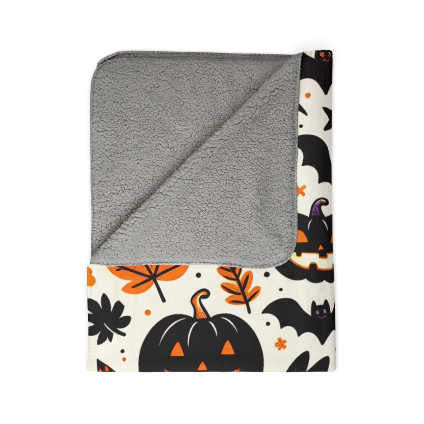 Spooky Season Fleece Sherpa Blanket, Cozy Halloween Decor, Ghosts & Pumpkins Throw Blanket, Autumn Gift, Trick or Treat Sherpa Blanket