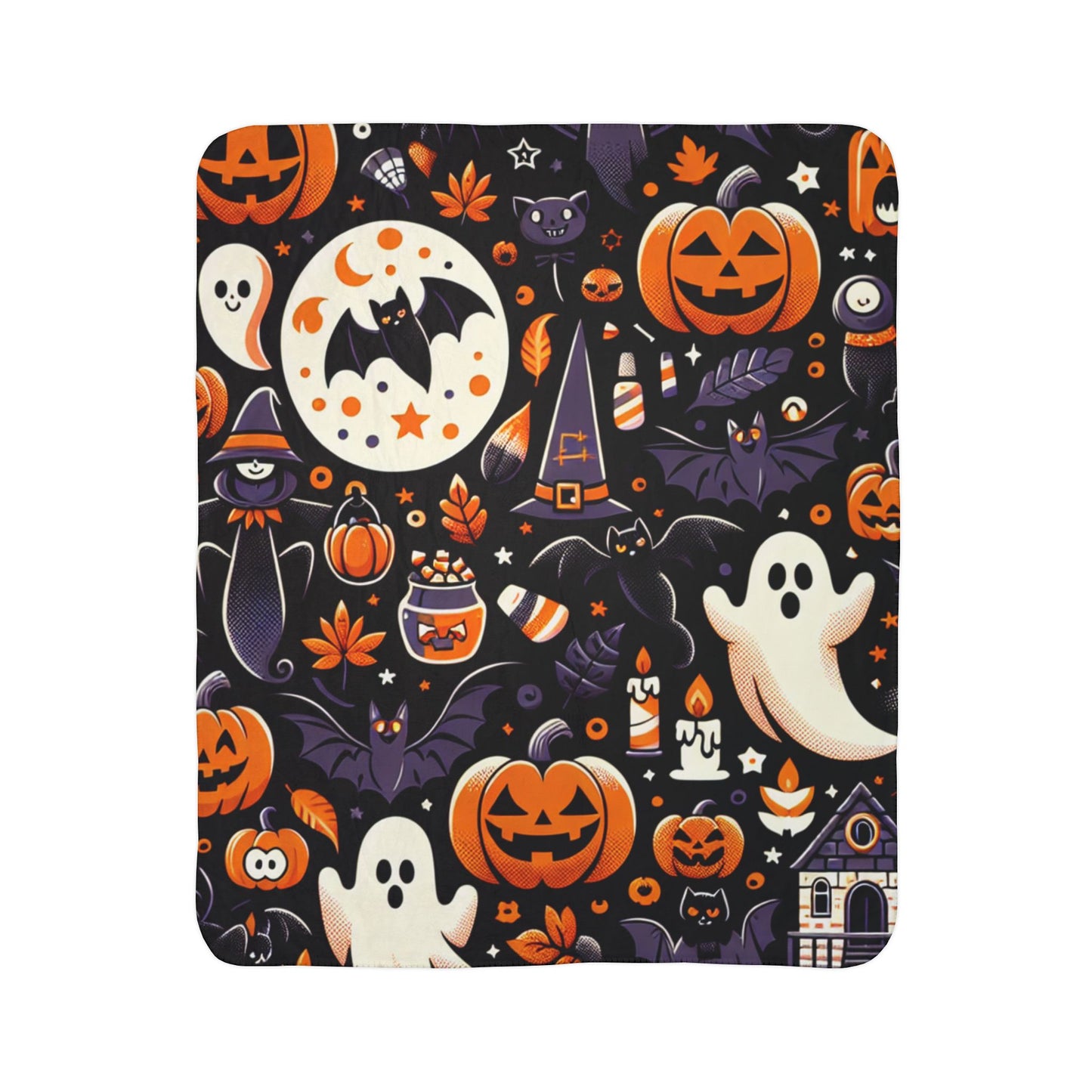 Halloween Fleece Sherpa Blanket, Cozy Fall Decor, Spooky Season Gift, Witchy Throw, Pumpkin Blanket, Ghostly Home Accessory