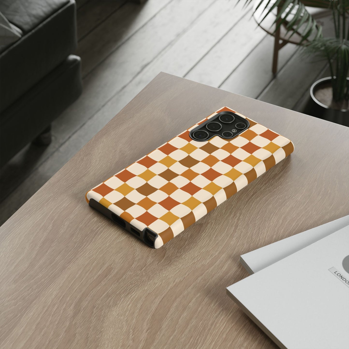 Boho Checked Phone Case, Checkerboard Design, Durable Protection, Phone Cover, Phone case For iPhone and Samsung, Trendy Phone Cover