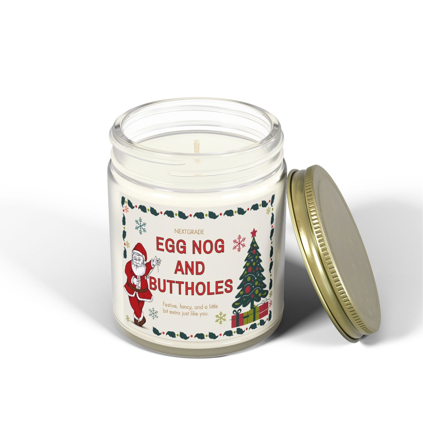 Egg Nog and Buttholes Candle, Funny Christmas Candle Gift for Friends Coworkers | Soy Wax Candle in Clear or Amber Jar | 8 Scent Options