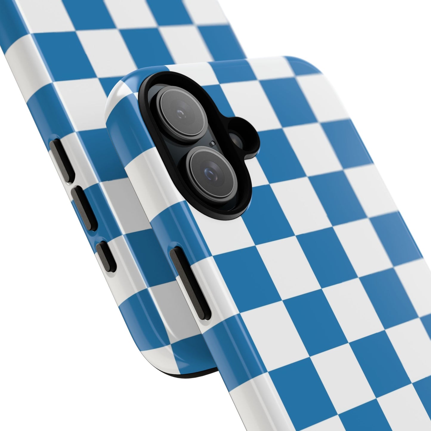 Checkered Phone Case, iPhone 17 Pro, 17, 16, 15, 14, 13, 12, 11, X, XR, XS MAX, Smartphone Cover, Blue and White Mobile Protector