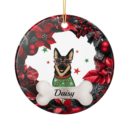 German Shepherd Ceramic Ornament , Personalized Dog Name Plate, Holiday Pet Decor, Custom Christmas Ornament for Dog Lovers, Dog Lover Gift