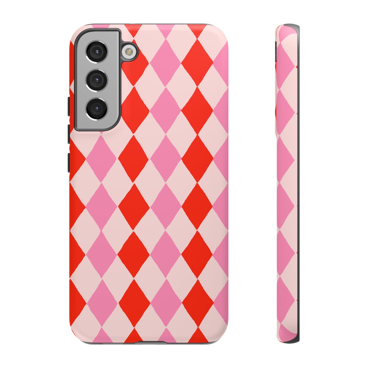 Tough Cases with Red Pink Diamonds, Retro Checkerboard iPhone Case And Samsung Case, Slim Fit Phone Case, Stylish Gift