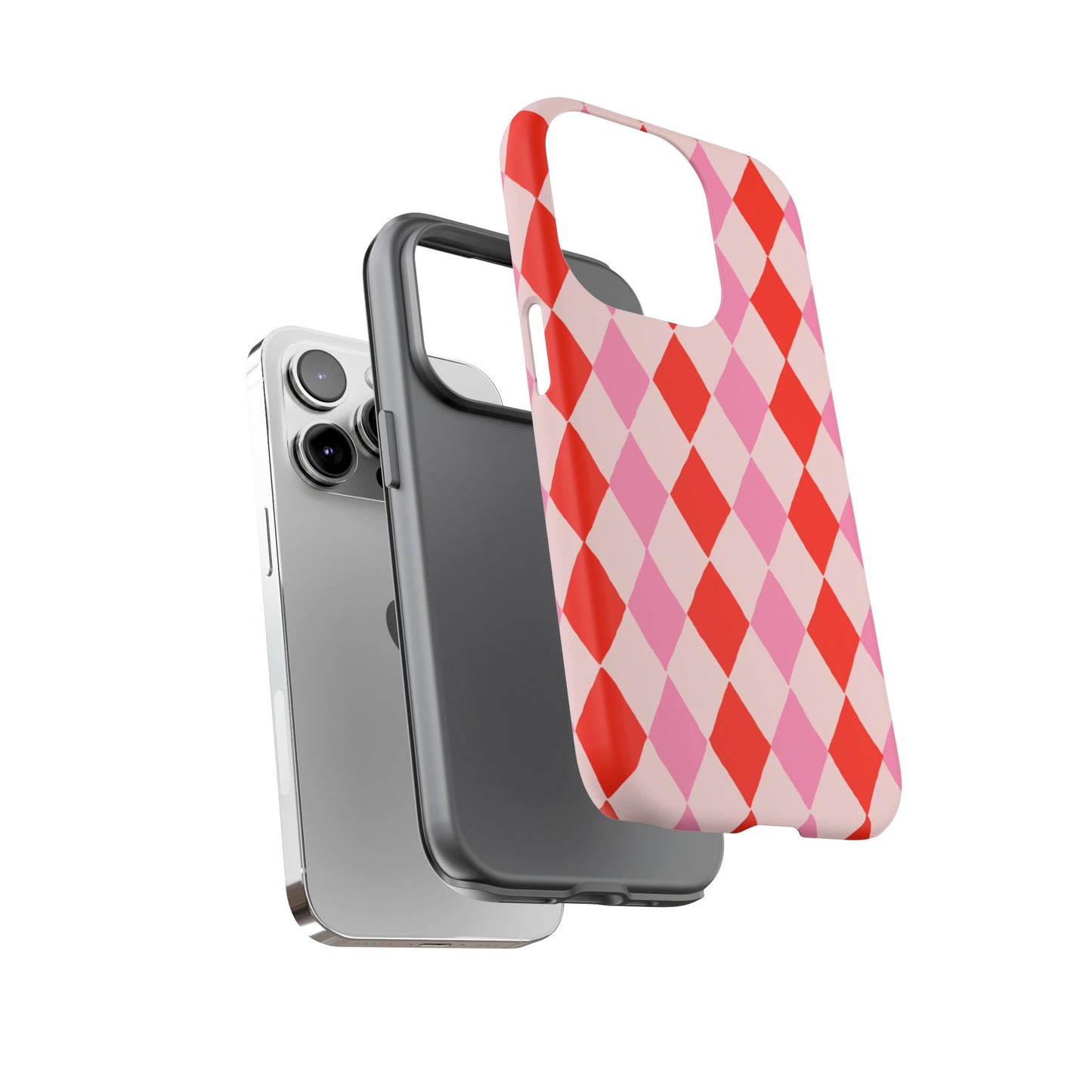 Tough Cases with Red Pink Diamonds, Retro Checkerboard iPhone Case And Samsung Case, Slim Fit Phone Case, Stylish Gift