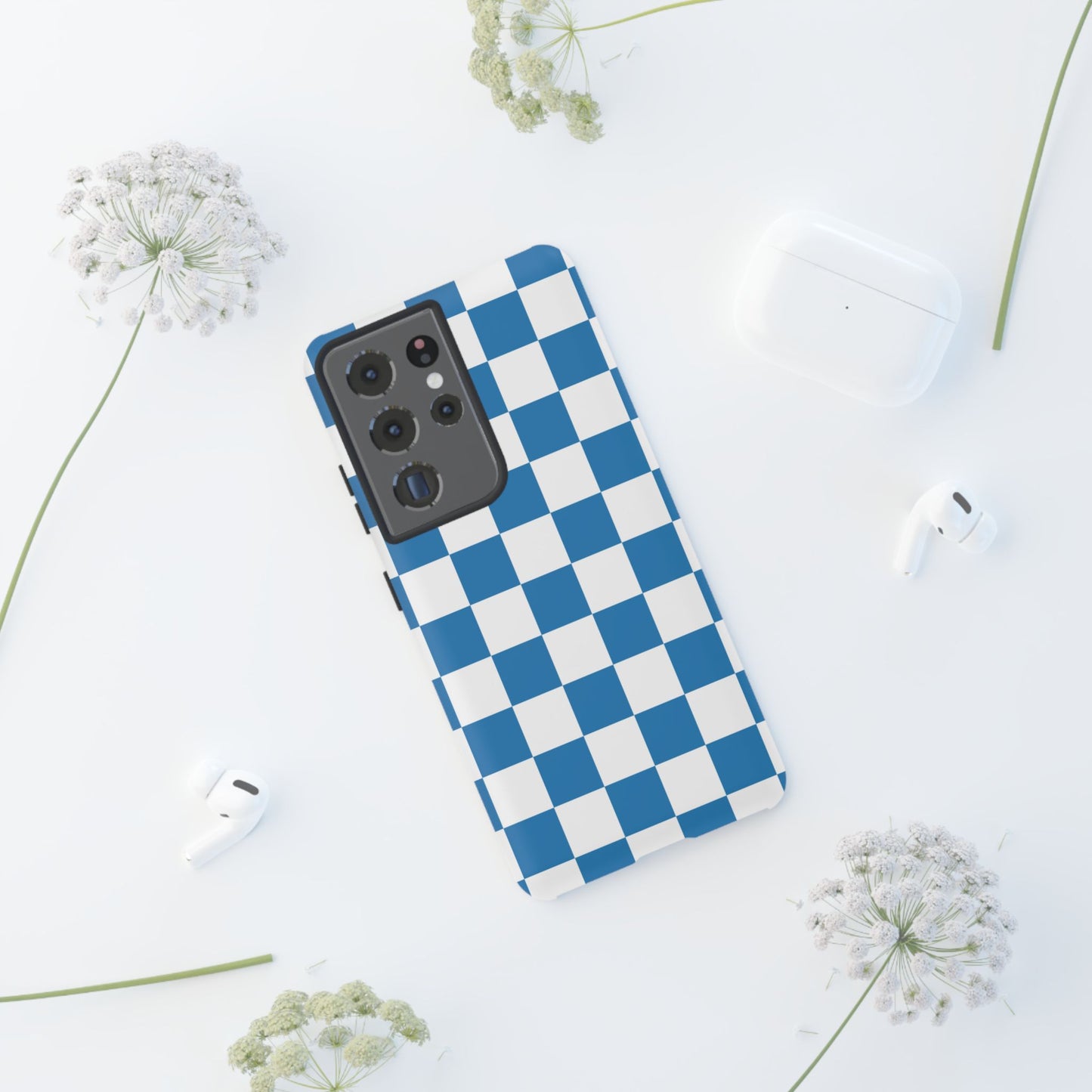 Blue Checkerboard Phone Case, Samsung Galaxy S25, S25 Plus, S24, S24 Plus, S24 Ultra, S23, S22, S22 Plus, S21 Ultra, S21 FE, S20+
