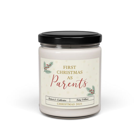 First Christmas as Parents Candle 2025, 9oz Scented Soy Candle, Holiday Gift for New Moms & Dads, Cozy Winter Home Decor