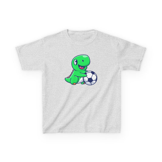 Green Dinosaur Playing Soccer Kids T-Shirt, Cute Dino Soccer Shirt for Boys Girls, Fun Youth Sports Graphic Tee, Football Lover
