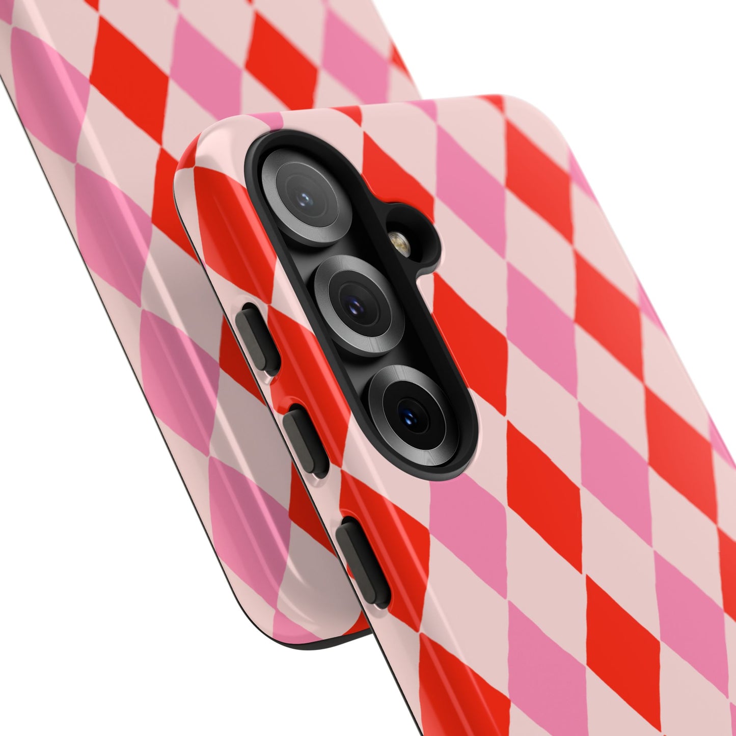 Tough Cases with Red Pink Diamonds, Retro Checkerboard iPhone Case And Samsung Case, Slim Fit Phone Case, Stylish Gift