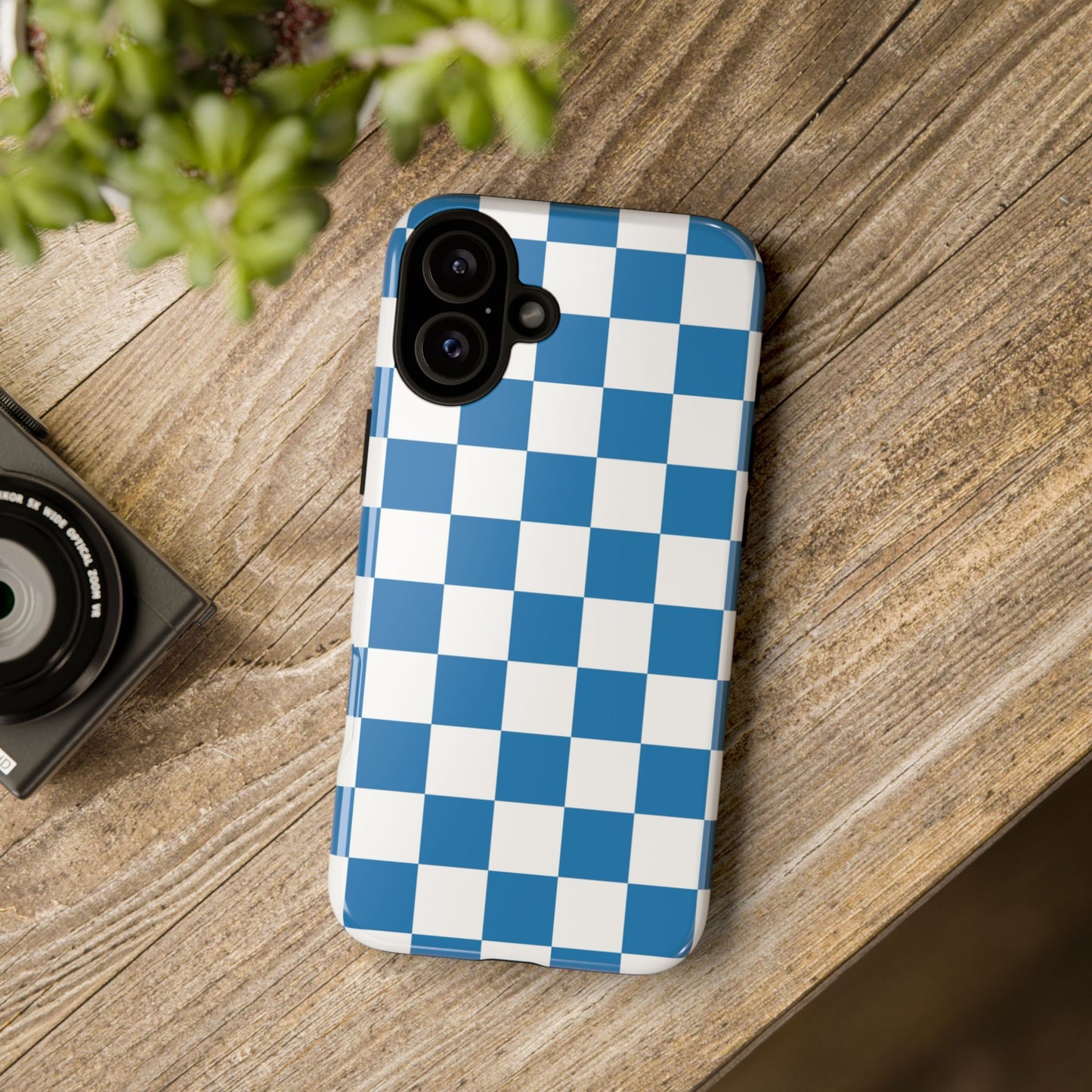 Checkered Phone Case, iPhone 17 Pro, 17, 16, 15, 14, 13, 12, 11, X, XR, XS MAX, Smartphone Cover, Blue and White Mobile Protector