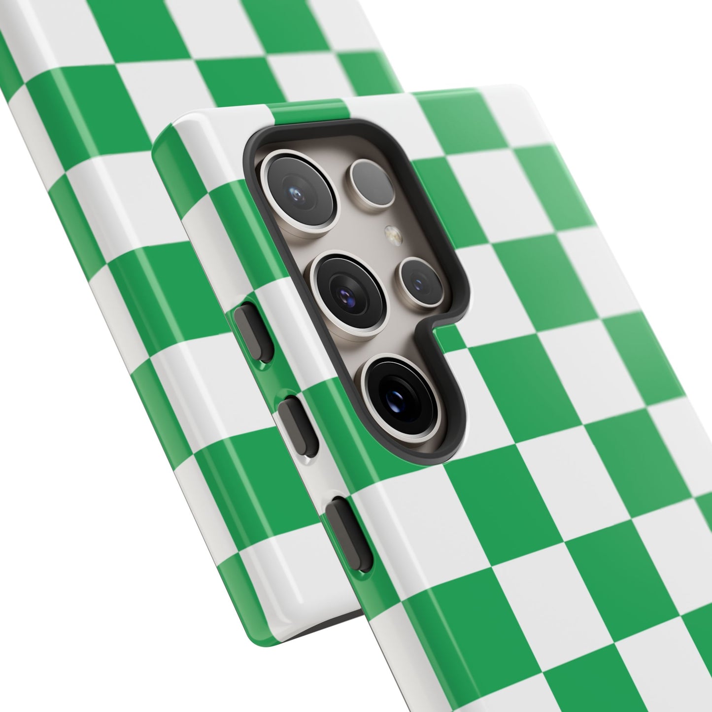 Green Checkered Phone Case, Phone Cases Samsung Galaxy S25, S25 Plus, S24, S24 Plus, S24 Ultra, S23, S22, S22 Plus, S21 Ultra, S21 FE, S20+