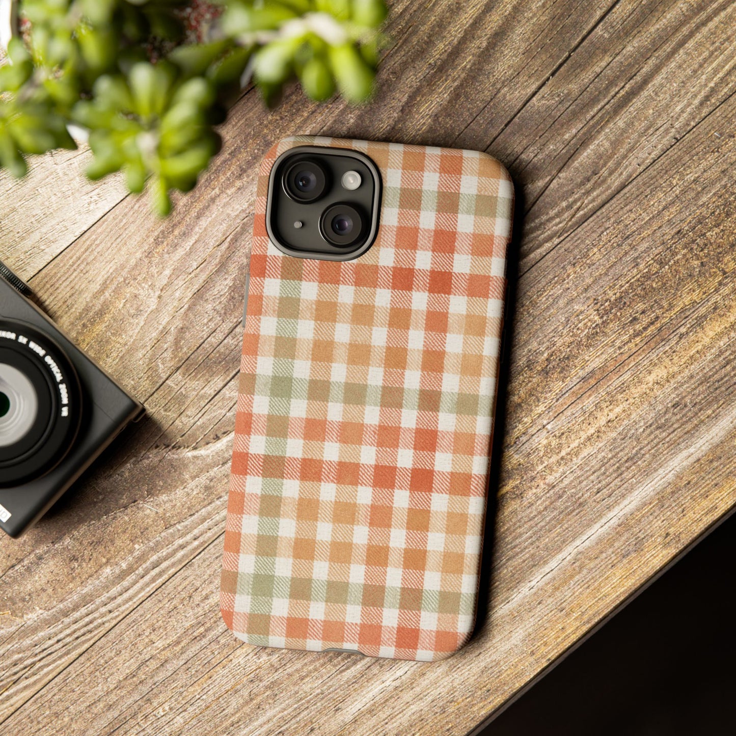 Boho Checkered Phone Case | Neutral Aesthetic Plaid Case | Retro Minimalist Check Design | iPhone Cover | Samsung Cover