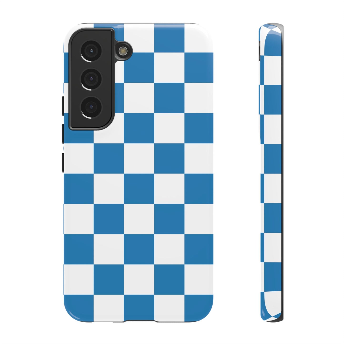 Blue Checkerboard Phone Case, Samsung Galaxy S25, S25 Plus, S24, S24 Plus, S24 Ultra, S23, S22, S22 Plus, S21 Ultra, S21 FE, S20+