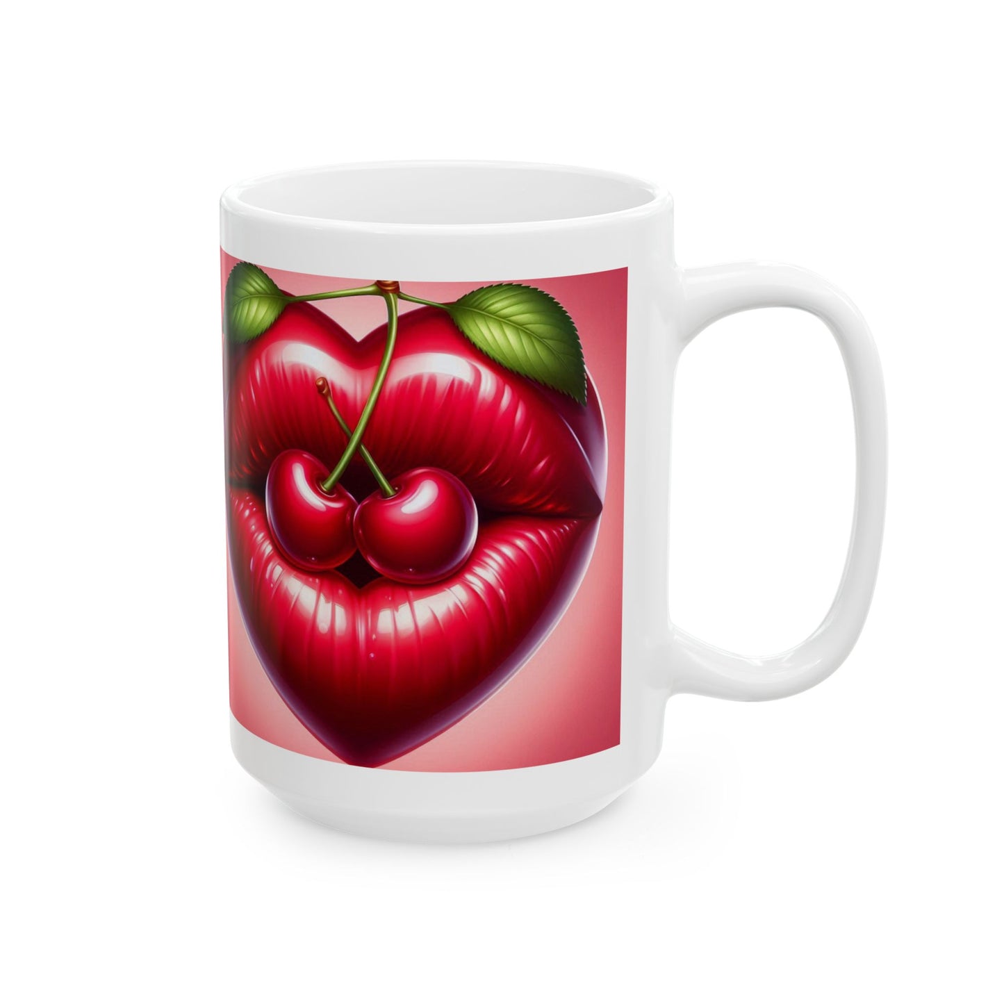 Cherry Lips Mug, Cute Retro Coffee Mug, Pop Art Ceramic Cup, Aesthetic Lips Design Mug, Gift for Coffee Lovers, 11oz 15oz