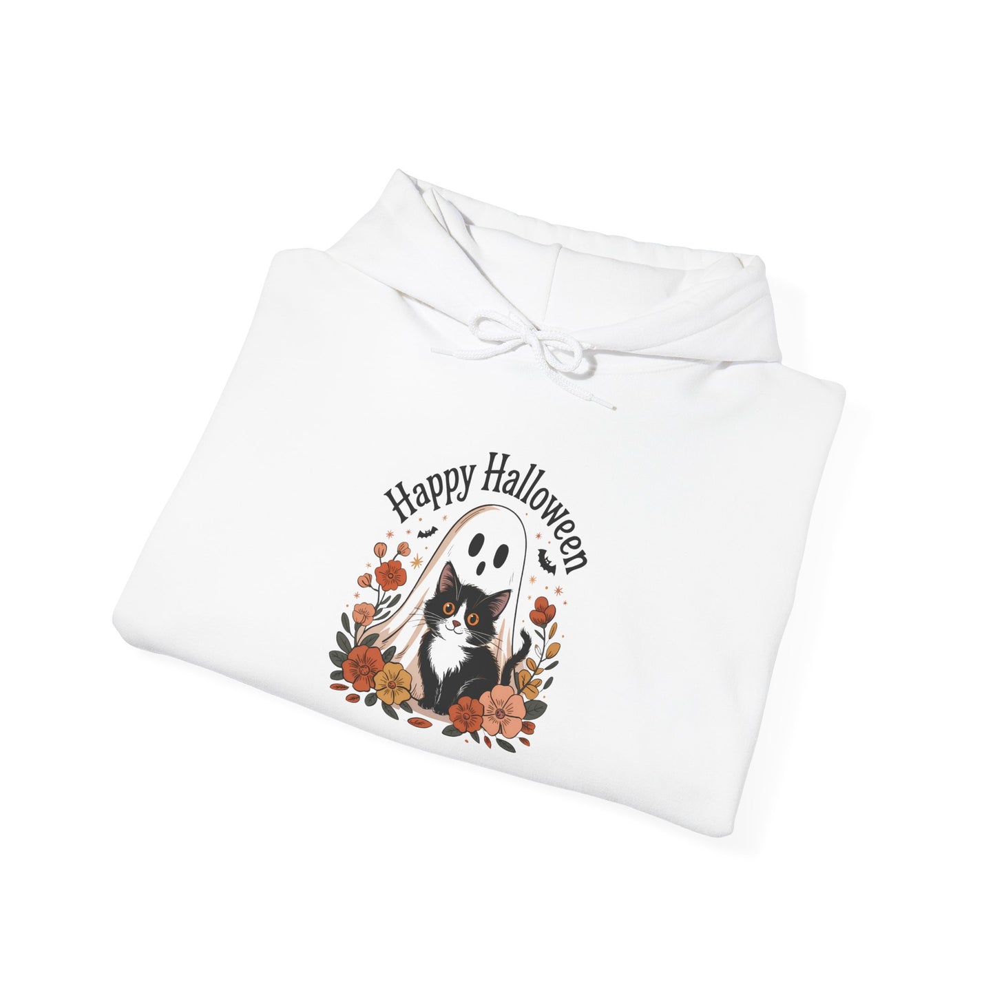 Happy Halloween Cat Hoodie, Cozy Sweatshirt hoodie for Fall Celebrations, Halloween Costume, Gift for Cat Lovers, Autumn Layering