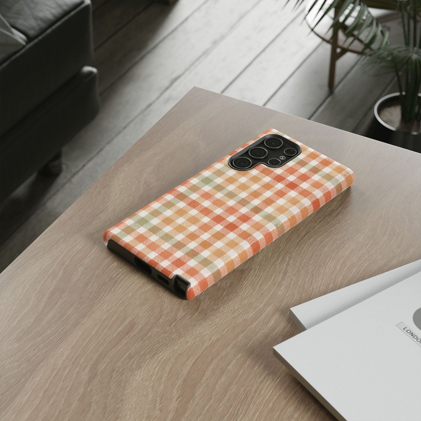 Boho Checkered Phone Case | Neutral Aesthetic Plaid Case | Retro Minimalist Check Design | iPhone Cover | Samsung Cover