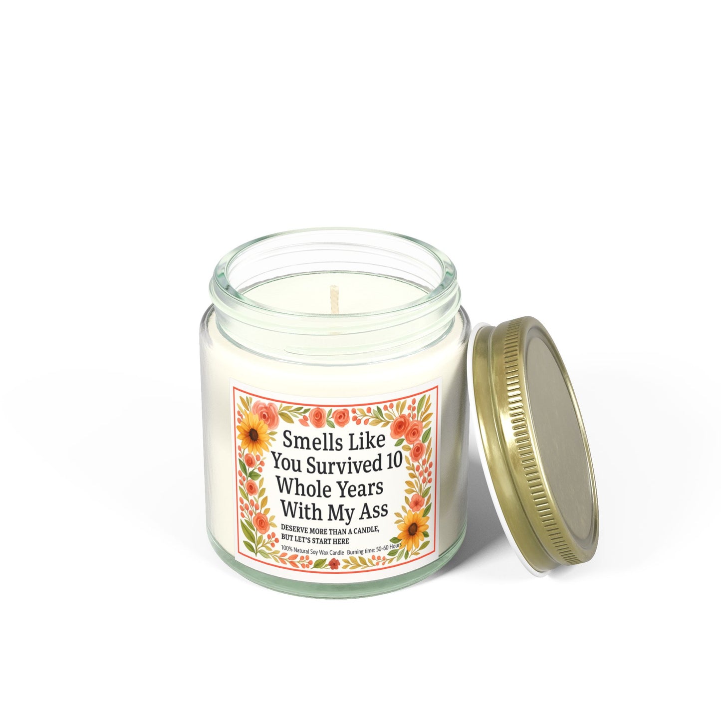 Scented Candles, Funny Gift For Partner, Smells Like You Survived 10 Whole Years, Coconut Apricot Wax Candle, Anniversary Gift, Birthday