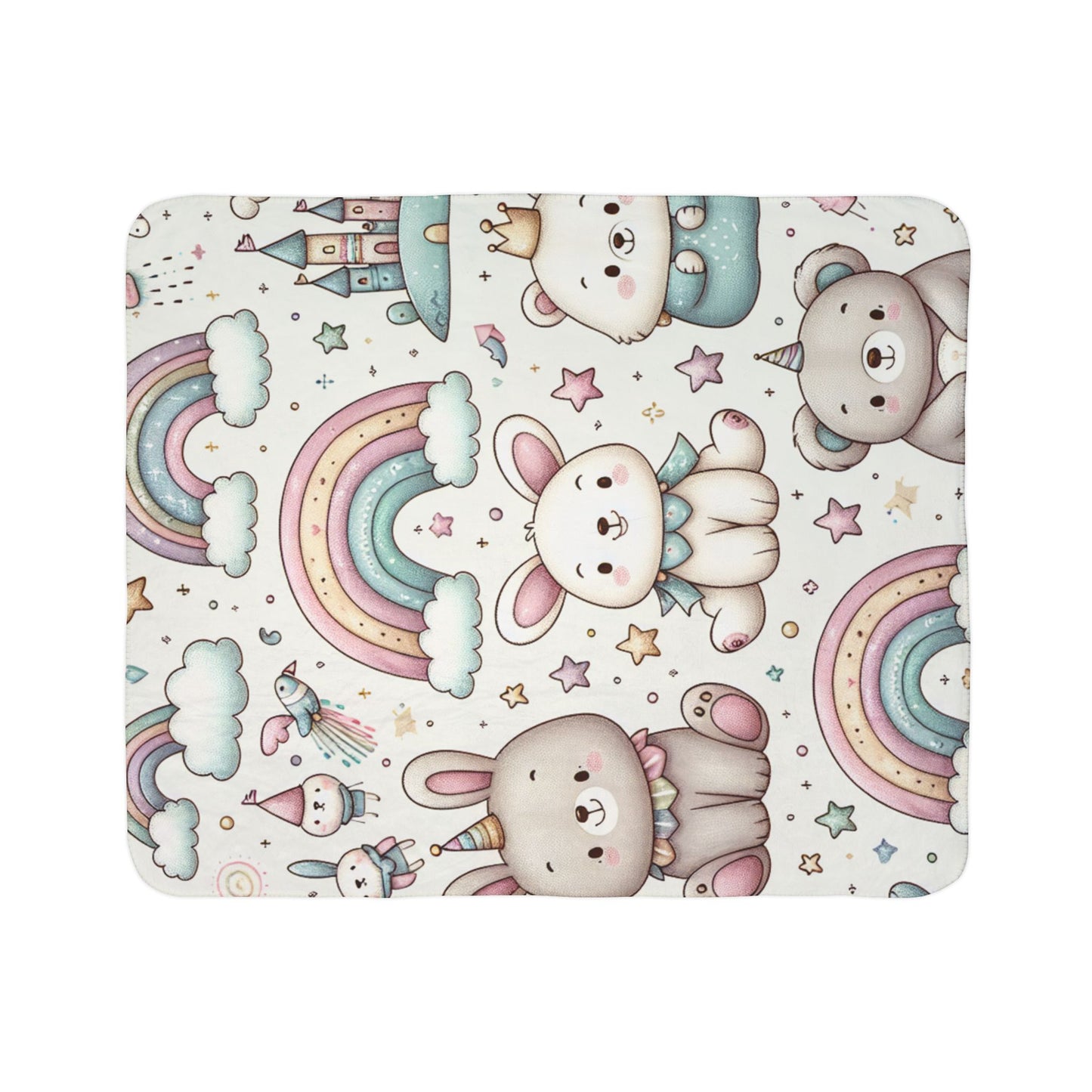 Whimsical Fleece Sherpa Blanket, Cozy Kids Blanket, Rainbow Animal Throw, Cute Nursery Decor, Perfect Gift for Baby Showers