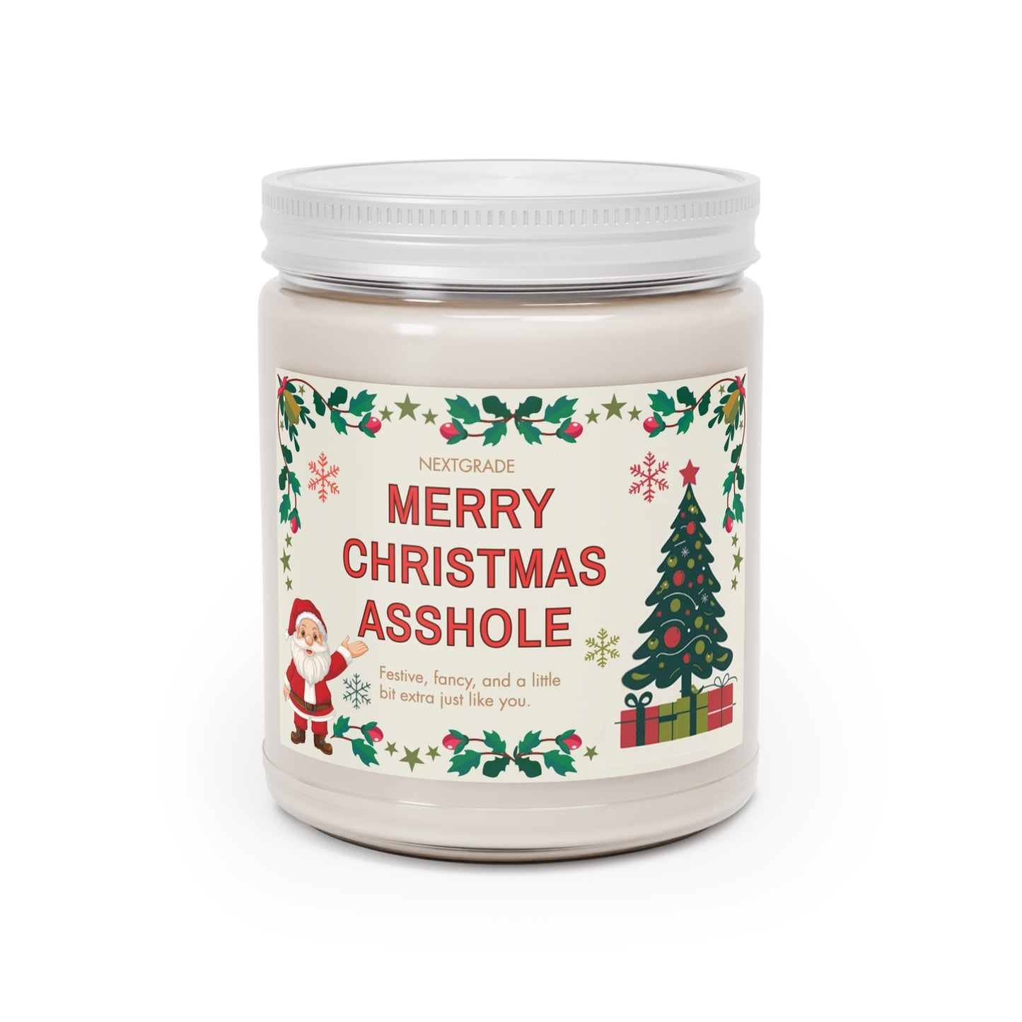 Merry Christmas Asshole Candle, Funny Holiday Gift for Friends or Coworkers | Hand-Poured Soy Candle | 8 Scents | Hilarious Christmas Gift