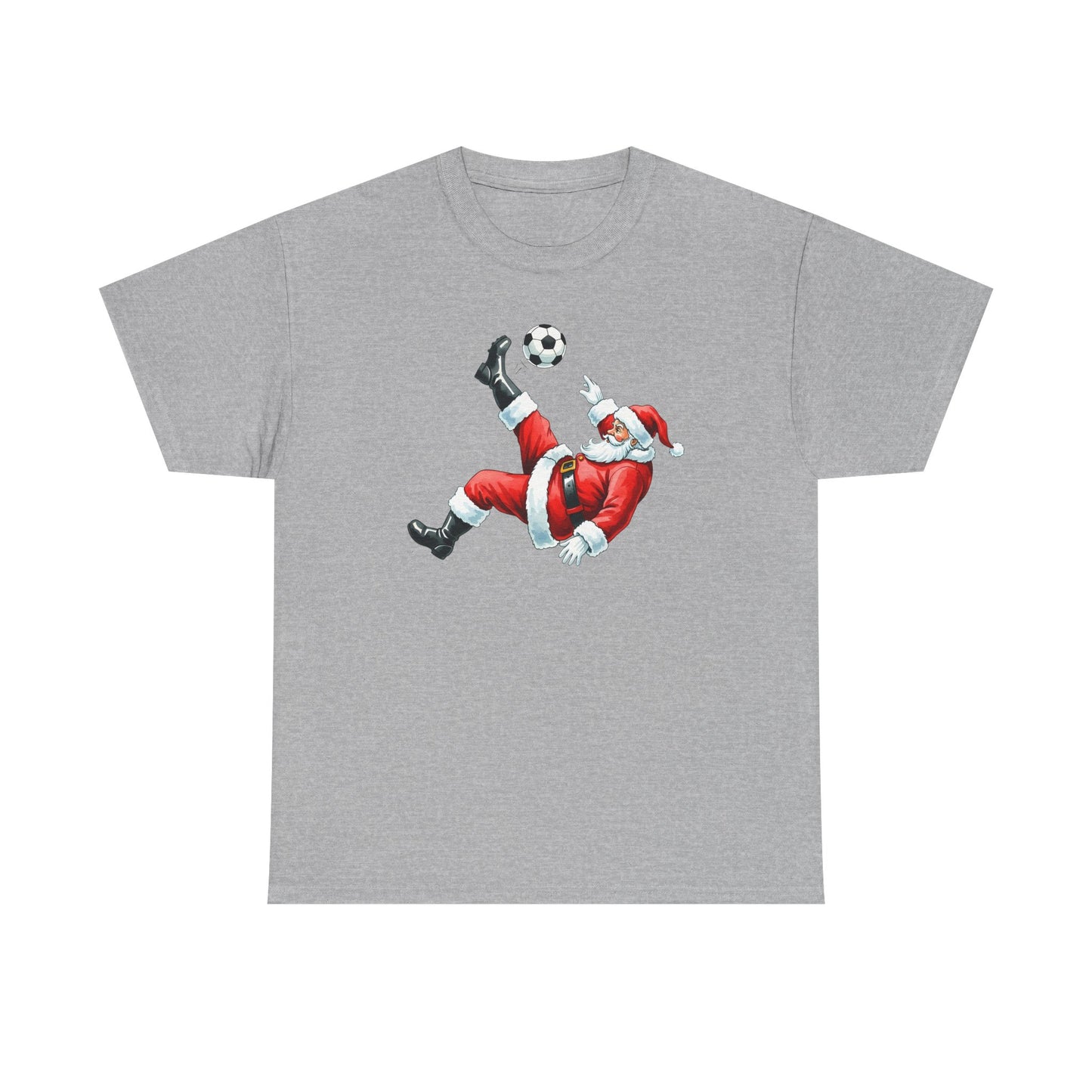 Santa Soccer Heavy Cotton Tee, Fun Holiday Shirt, Christmas Party, Gift for Him/Her, Festive Clothing, Casual Wear, Gift for her