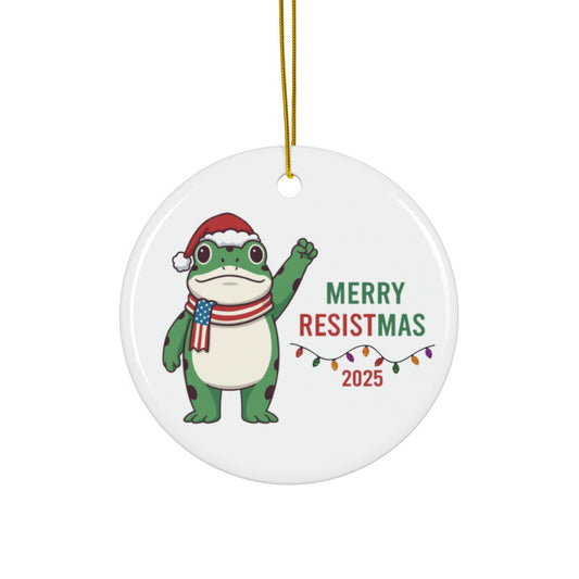 Merry Resistmas Freedom Frog Ornament 2025 – Double-Sided Political Humor Christmas Decor | Funny Activist Ornament | Freedom Frog Meme Gift