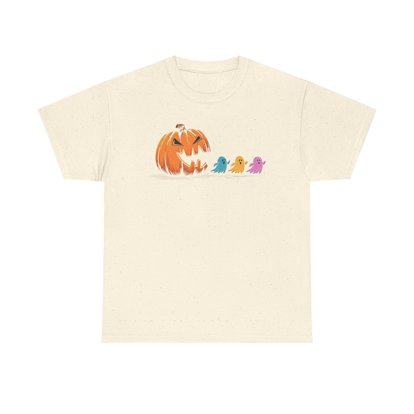Halloween Pumpkin & Ghosts Unisex Heavy Cotton Tee, Cute Fall Shirt, Spooky Spirit Wear, Halloween Costume Top, Autumn Vibes Tee