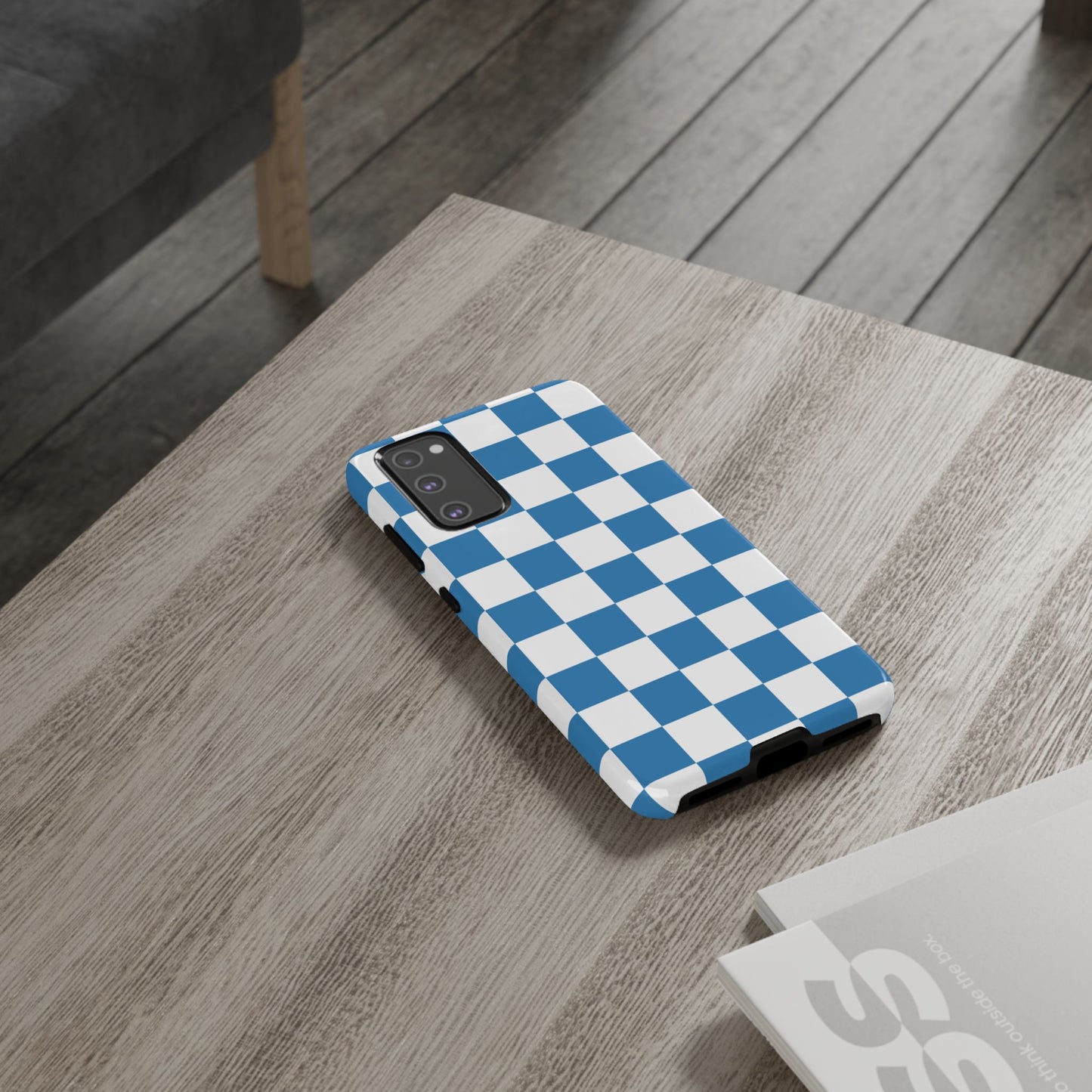 Blue Checkerboard Phone Case, Samsung Galaxy S25, S25 Plus, S24, S24 Plus, S24 Ultra, S23, S22, S22 Plus, S21 Ultra, S21 FE, S20+