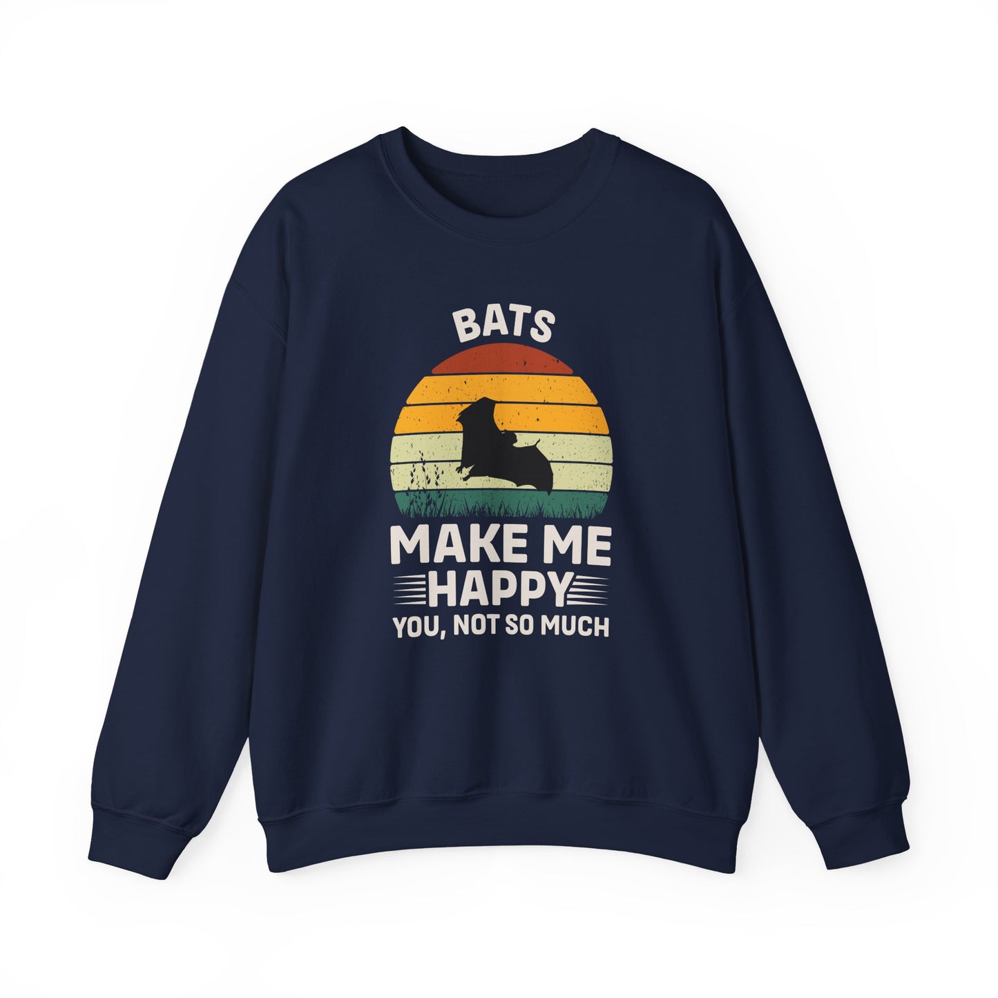 Bats Make Me Happy Sweatshirt, Cozy Graphic Pullover, Gift for Bat Lovers, Unisex Crewneck, Fun Animal Apparel, Halloween Sweatshirt