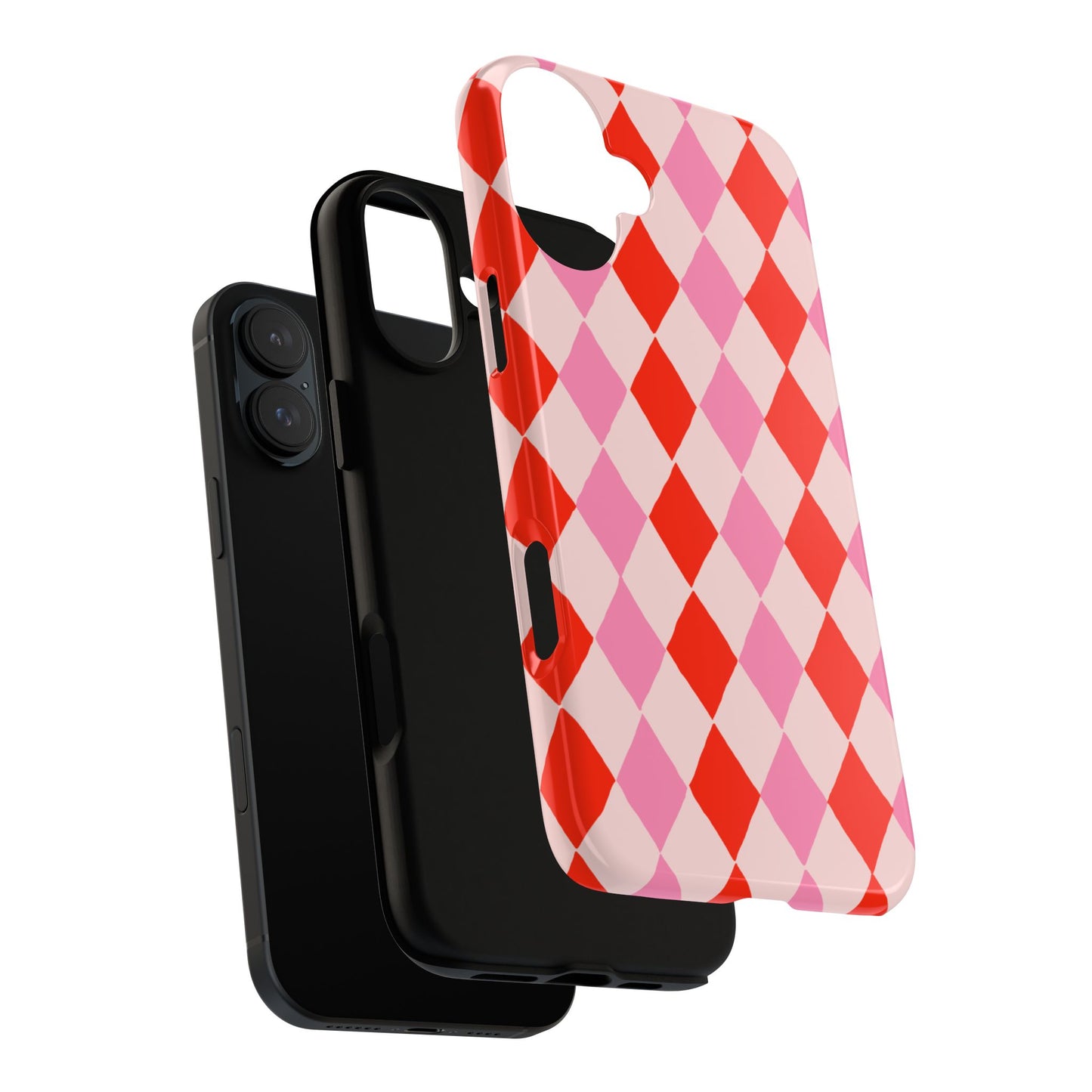 Tough Cases with Red Pink Diamonds, Retro Checkerboard iPhone Case And Samsung Case, Slim Fit Phone Case, Stylish Gift
