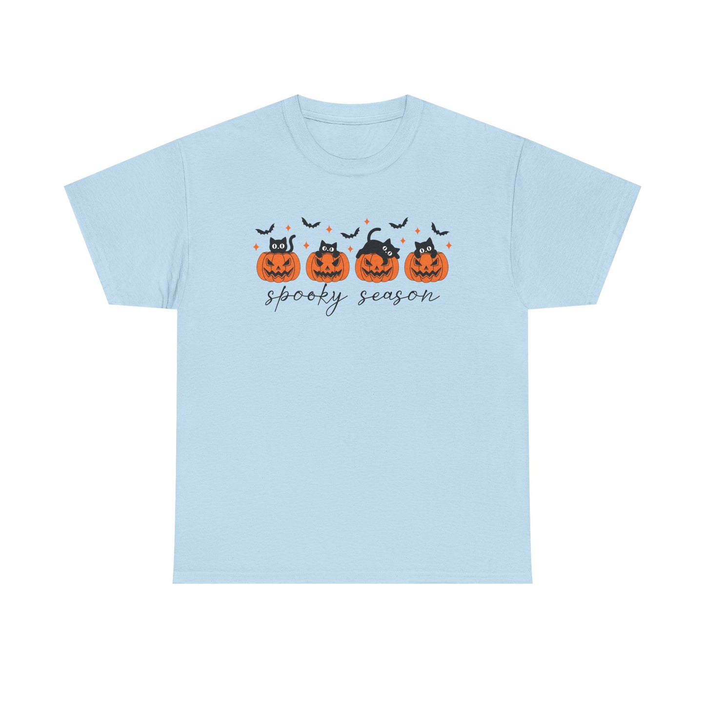 Spooky Season Unisex Heavy Cotton Tee, Halloween Shirt, Fall Apparel, Pumpkin T-Shirt, Cat Lover Gift, Pumpkin Tee