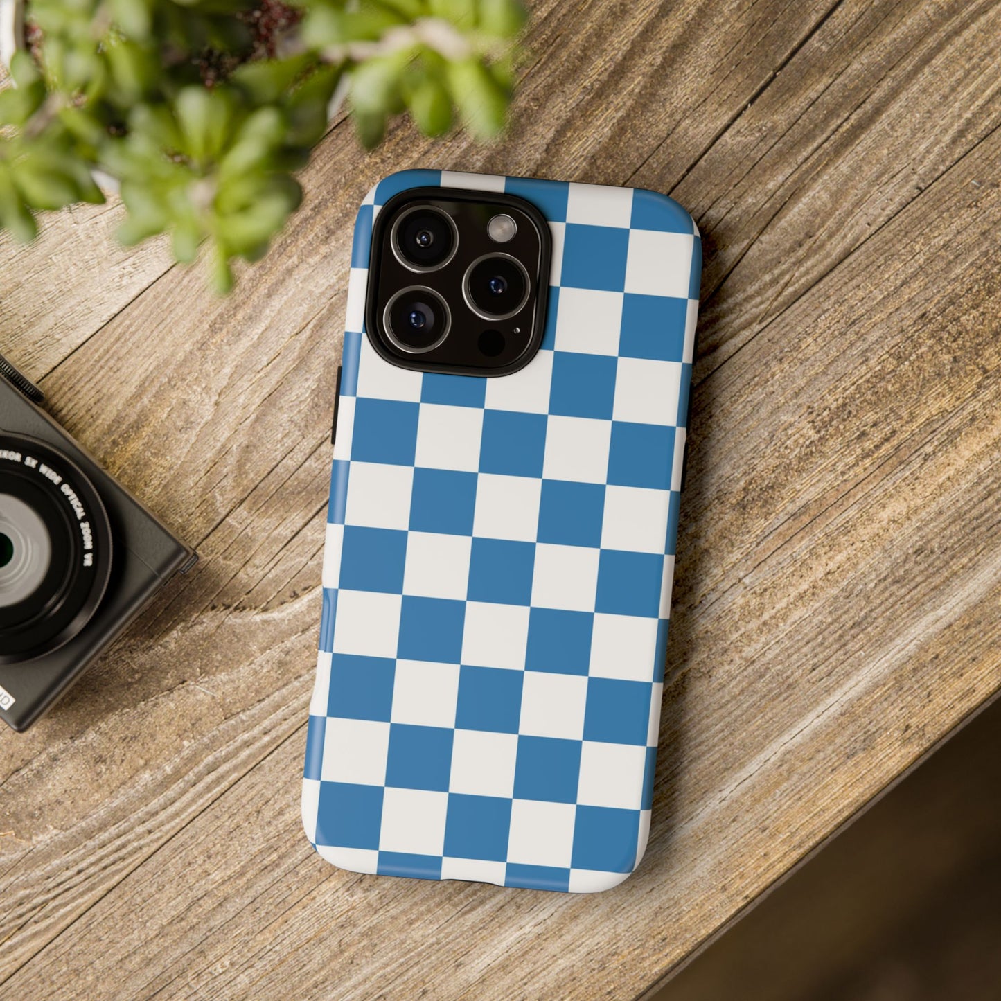 Checkered Phone Case, iPhone 17 Pro, 17, 16, 15, 14, 13, 12, 11, X, XR, XS MAX, Smartphone Cover, Blue and White Mobile Protector