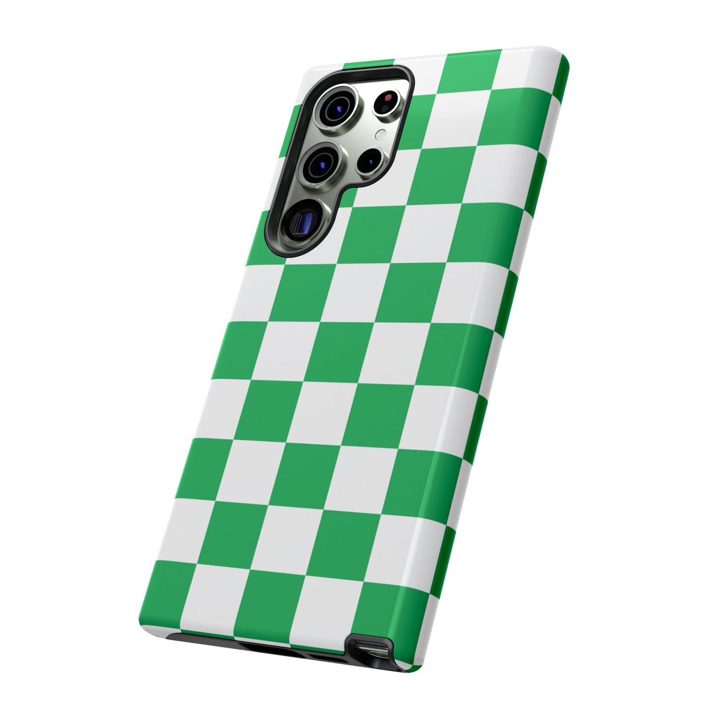 Green Checkered Phone Case, Phone Cases Samsung Galaxy S25, S25 Plus, S24, S24 Plus, S24 Ultra, S23, S22, S22 Plus, S21 Ultra, S21 FE, S20+