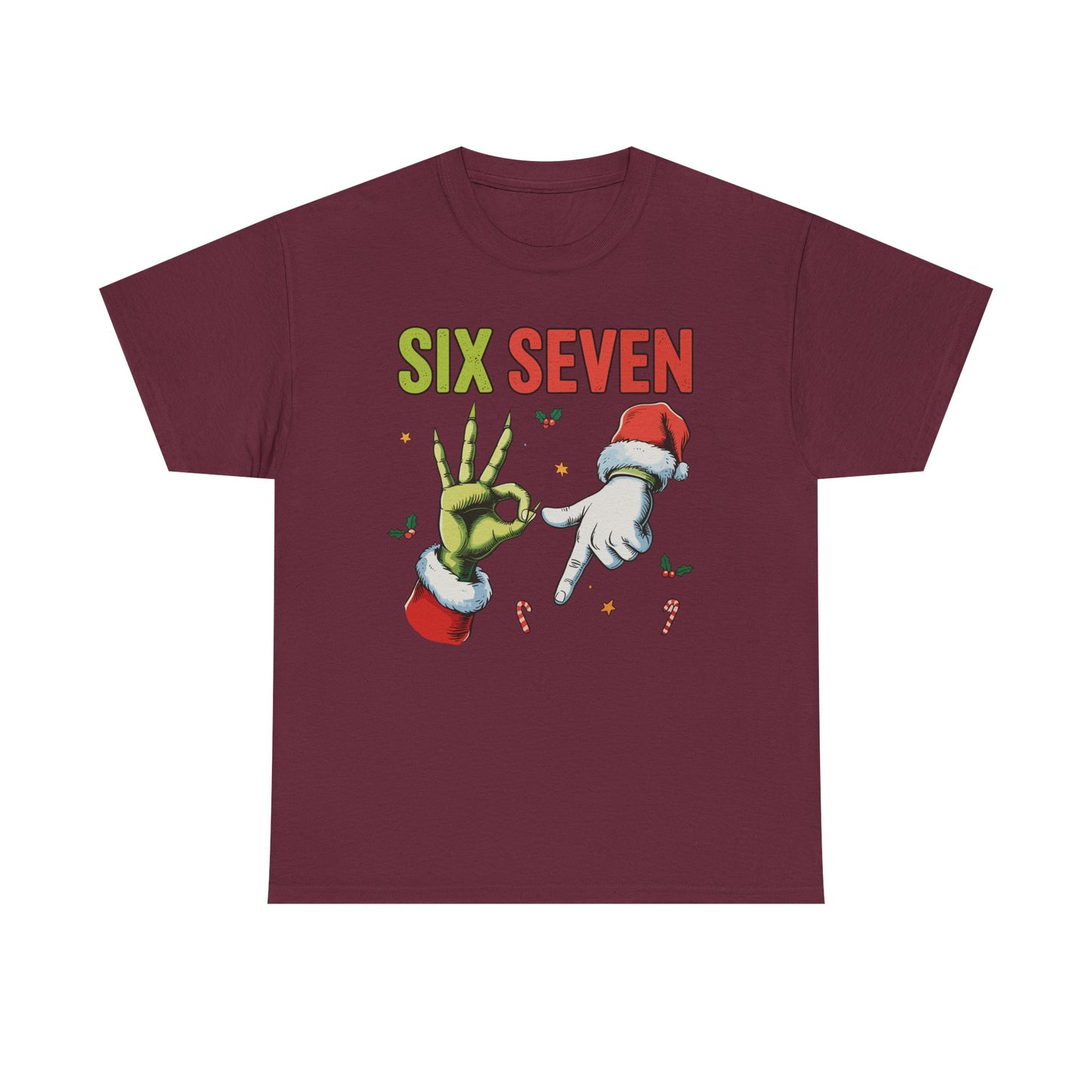 Funny "Six Seven" Christmas Shirt  Grinch Hand & Santa Hand Graphic Tee | Holiday Humor T-Shirt | Unisex Christmas Gift for Men Women