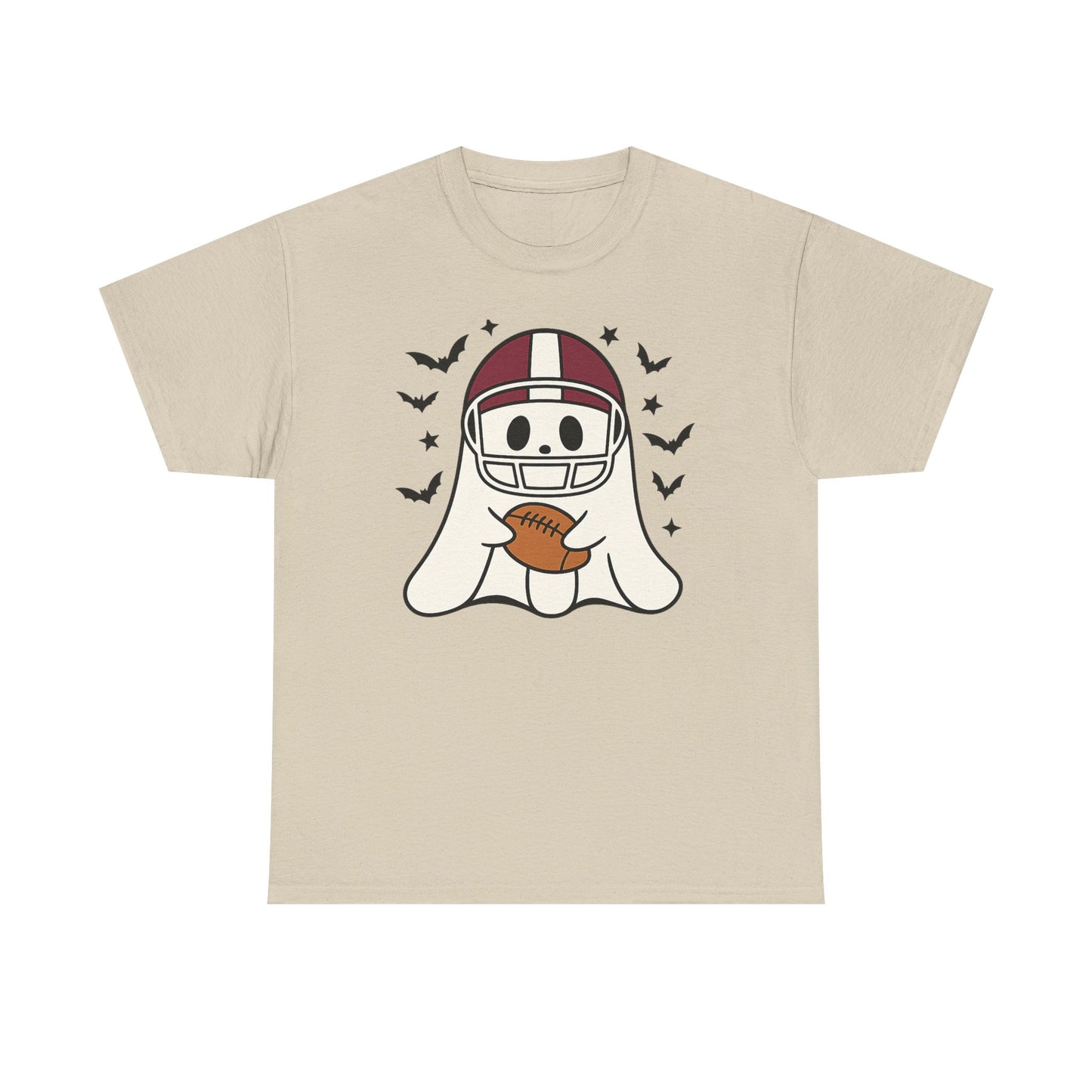 Halloween Ghost Football Tee, Unisex Heavy Cotton T-Shirt, Fun Halloween Apparel, Spooky Game Day Shirt, October Celebration Wear