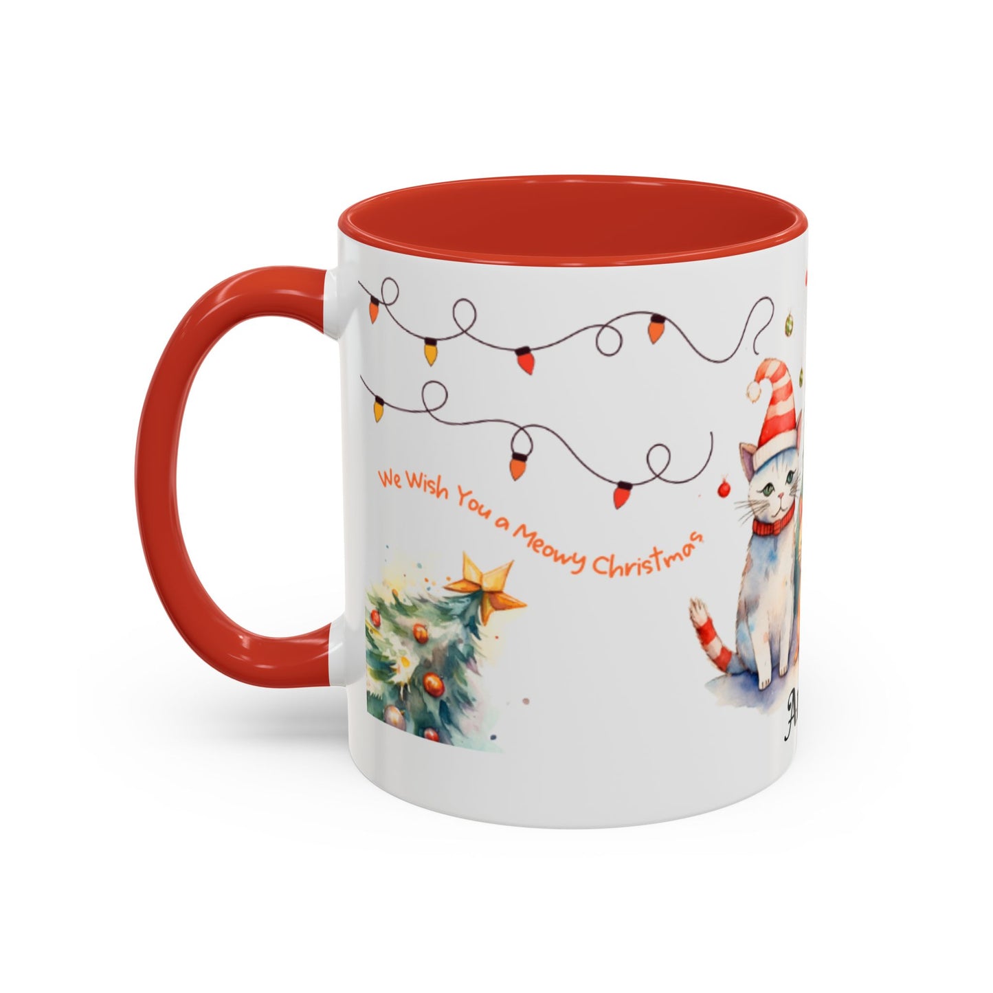 Personalized Festive Cat Accent Coffee Mug, Holiday, Christmas, Unique Gift, Home Decor, Cute Cat Lovers, Christmas Day Gift