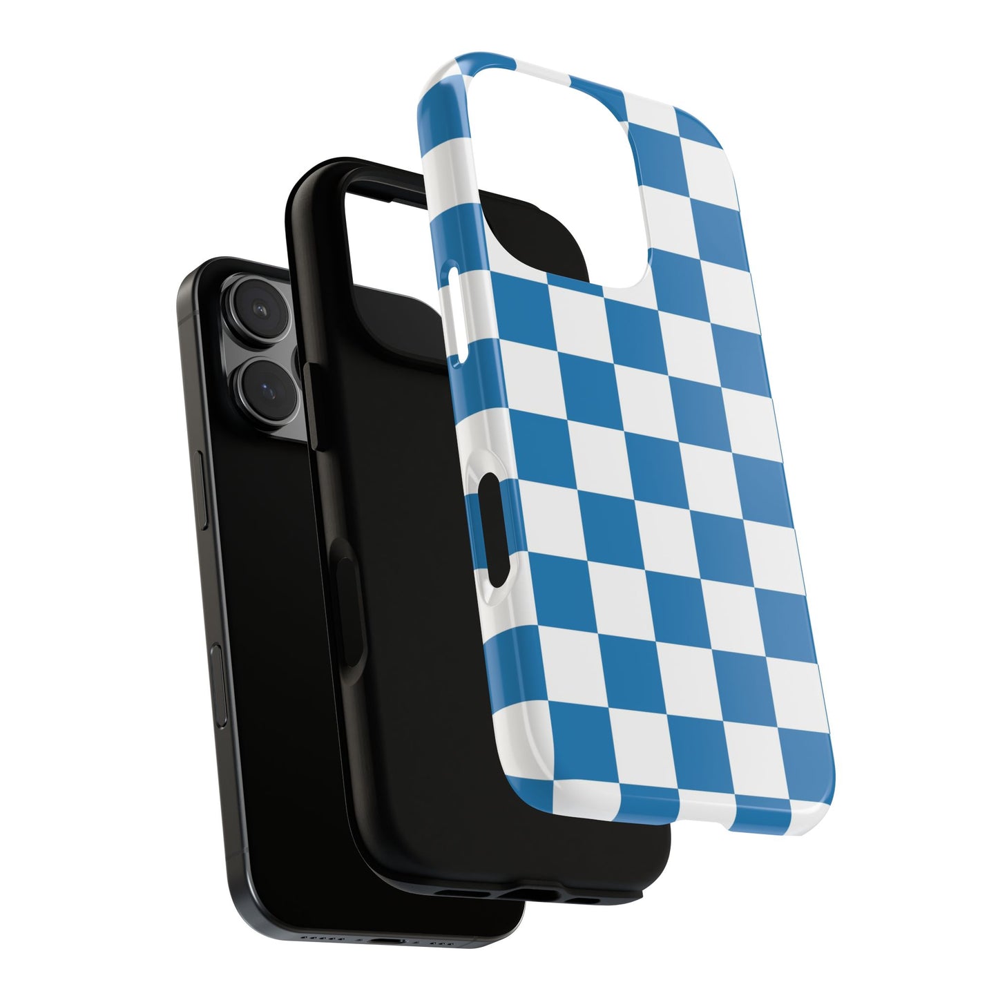 Checkered Phone Case, iPhone 17 Pro, 17, 16, 15, 14, 13, 12, 11, X, XR, XS MAX, Smartphone Cover, Blue and White Mobile Protector