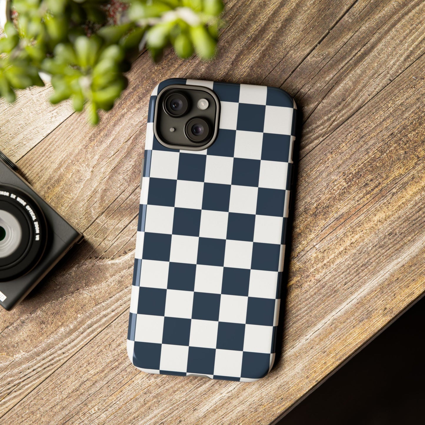 Navy Checkerboard Phone Case, iPhone 17 Pro, 17, 16, 15, 14, 13, 12, 11, X, XR, XS MAX, Tough Case for iPhone