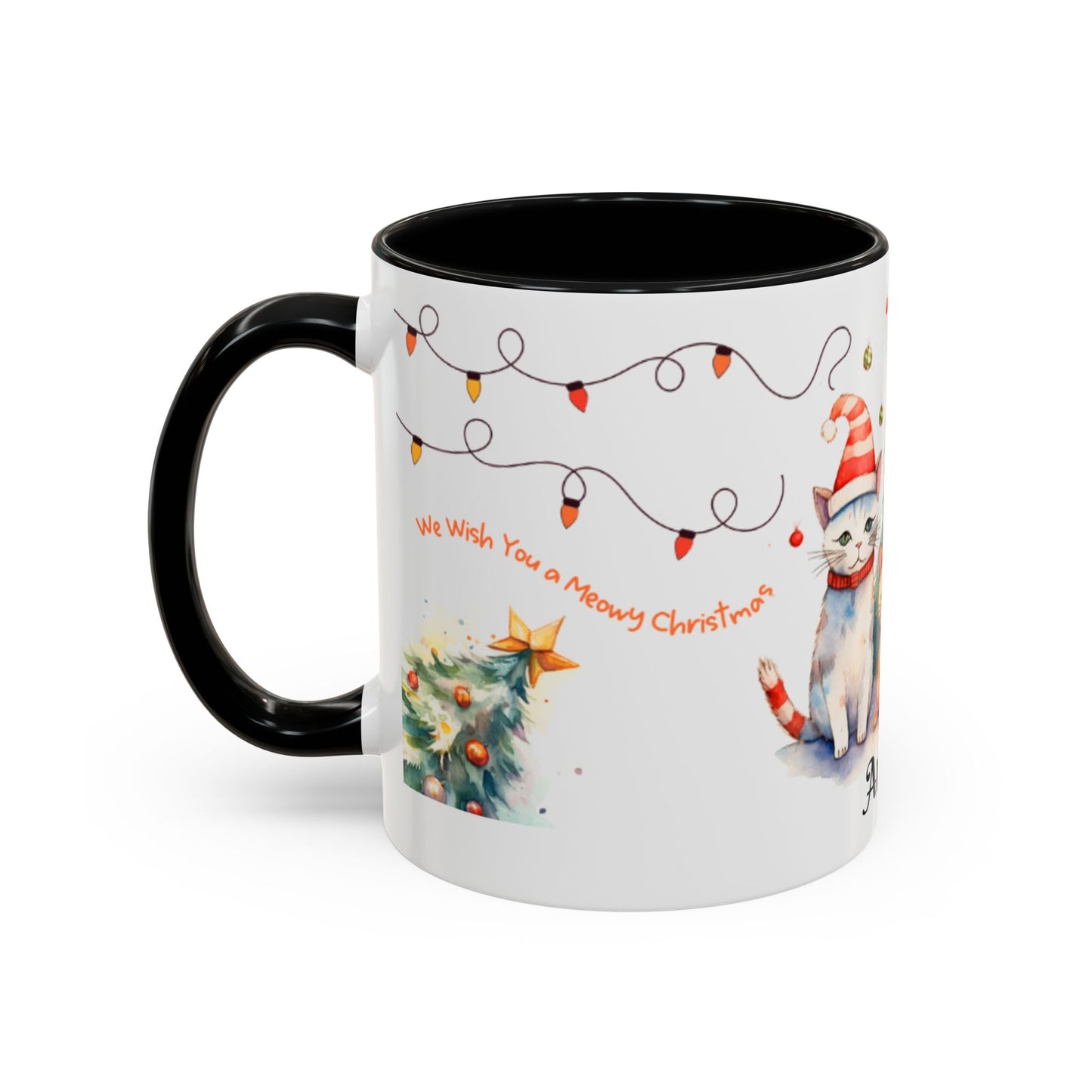 Personalized Festive Cat Accent Coffee Mug, Holiday, Christmas, Unique Gift, Home Decor, Cute Cat Lovers, Christmas Day Gift