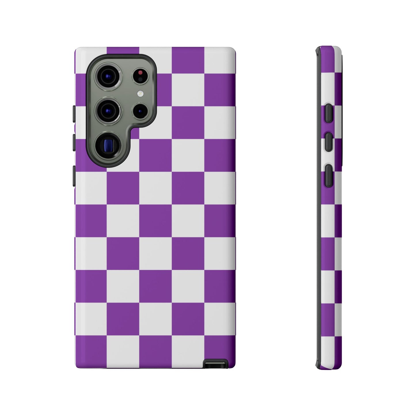 Purple Checkered Phone Case, Samsung Galaxy S25, S25 Plus, S24, S24 Plus, S24 Ultra, S23, S22, S22 Plus, S21 Ultra, S21 FE, S20+