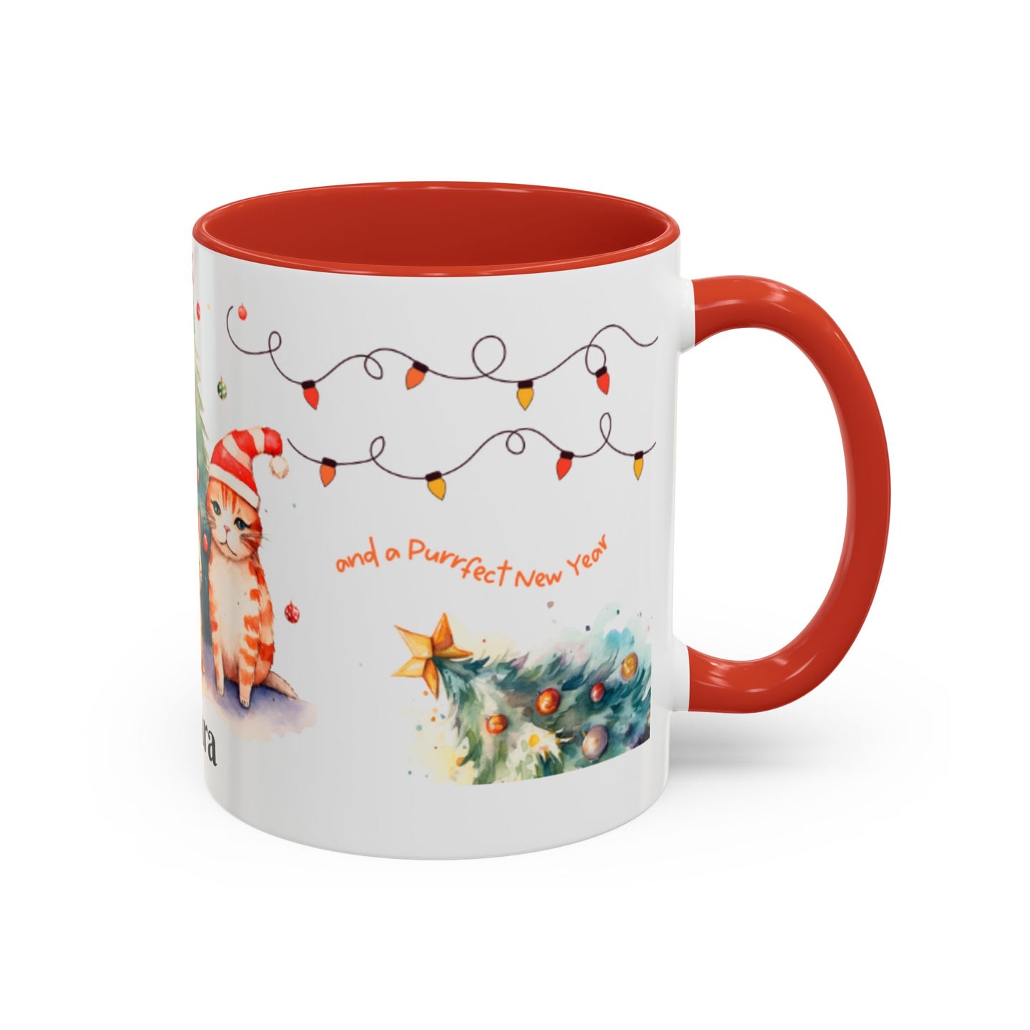 Personalized Festive Cat Accent Coffee Mug, Holiday, Christmas, Unique Gift, Home Decor, Cute Cat Lovers, Christmas Day Gift