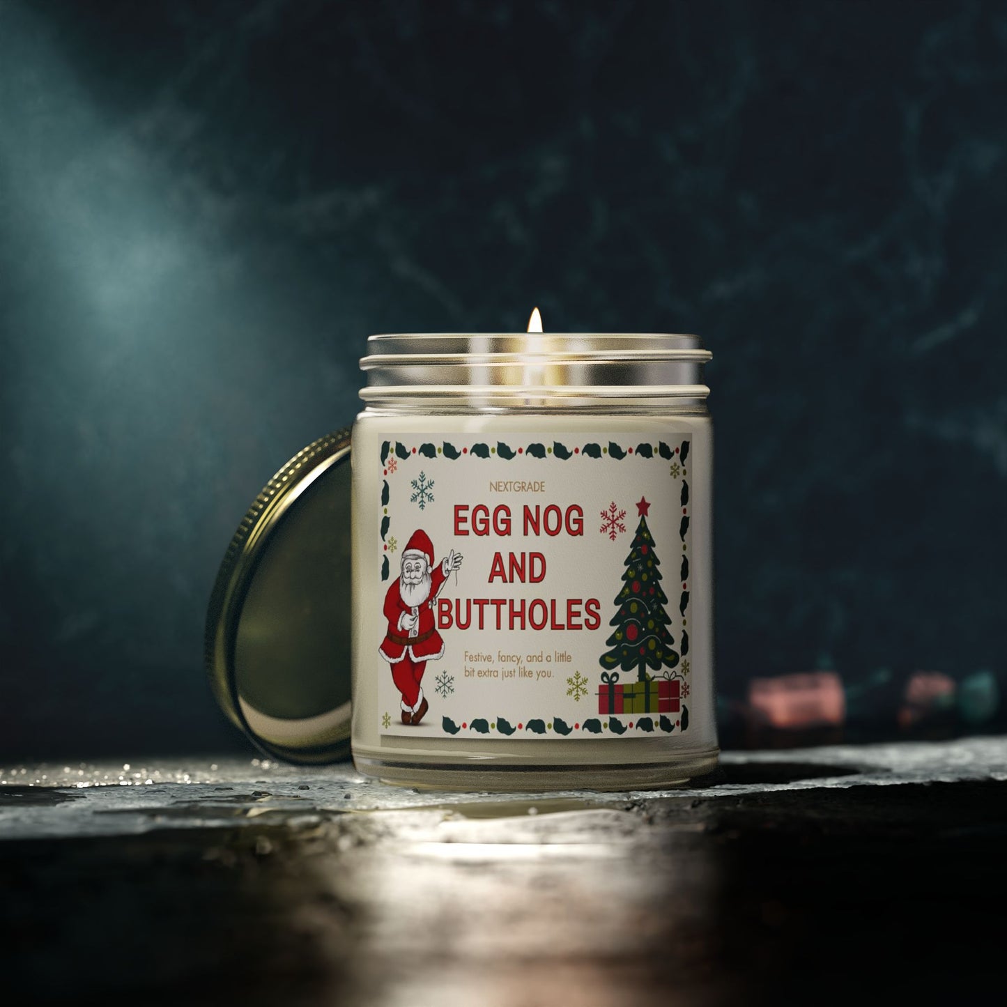 Egg Nog and Buttholes Candle, Funny Christmas Candle Gift for Friends Coworkers | Soy Wax Candle in Clear or Amber Jar | 8 Scent Options
