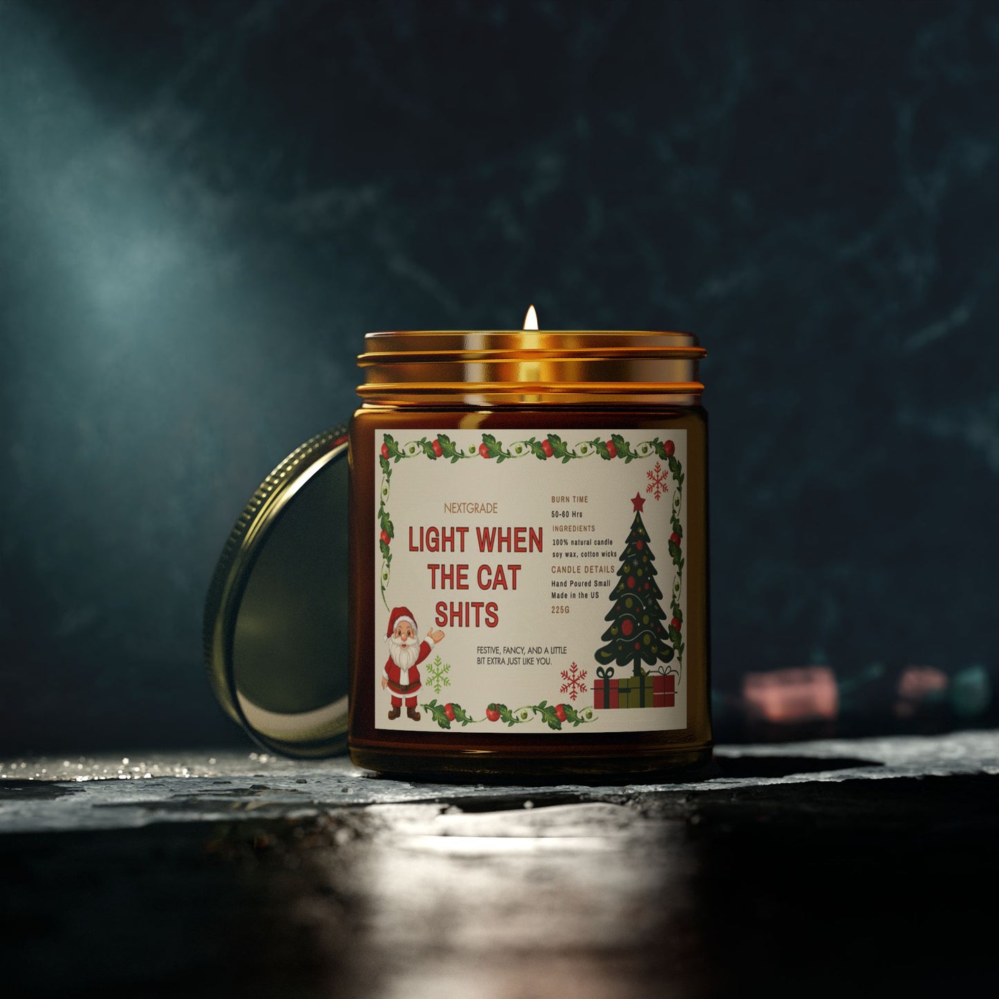 Funny Christmas Candle Gift | Light When the Cat Shits | Pet Owner Gag Gift | Soy Candle with Christmas Label | Hand Poured 9oz Jar