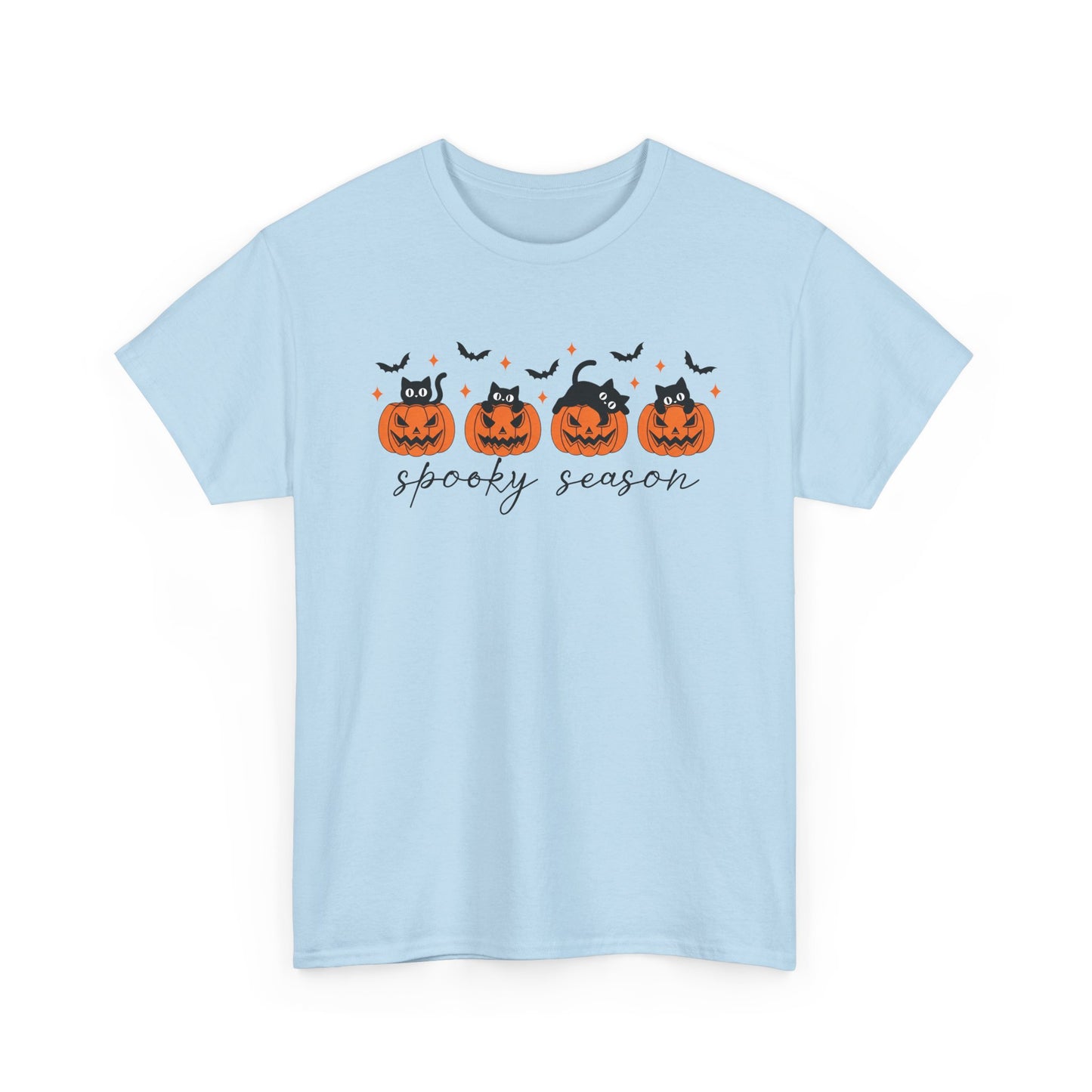 Spooky Season Unisex Heavy Cotton Tee, Halloween Shirt, Fall Apparel, Pumpkin T-Shirt, Cat Lover Gift, Pumpkin Tee