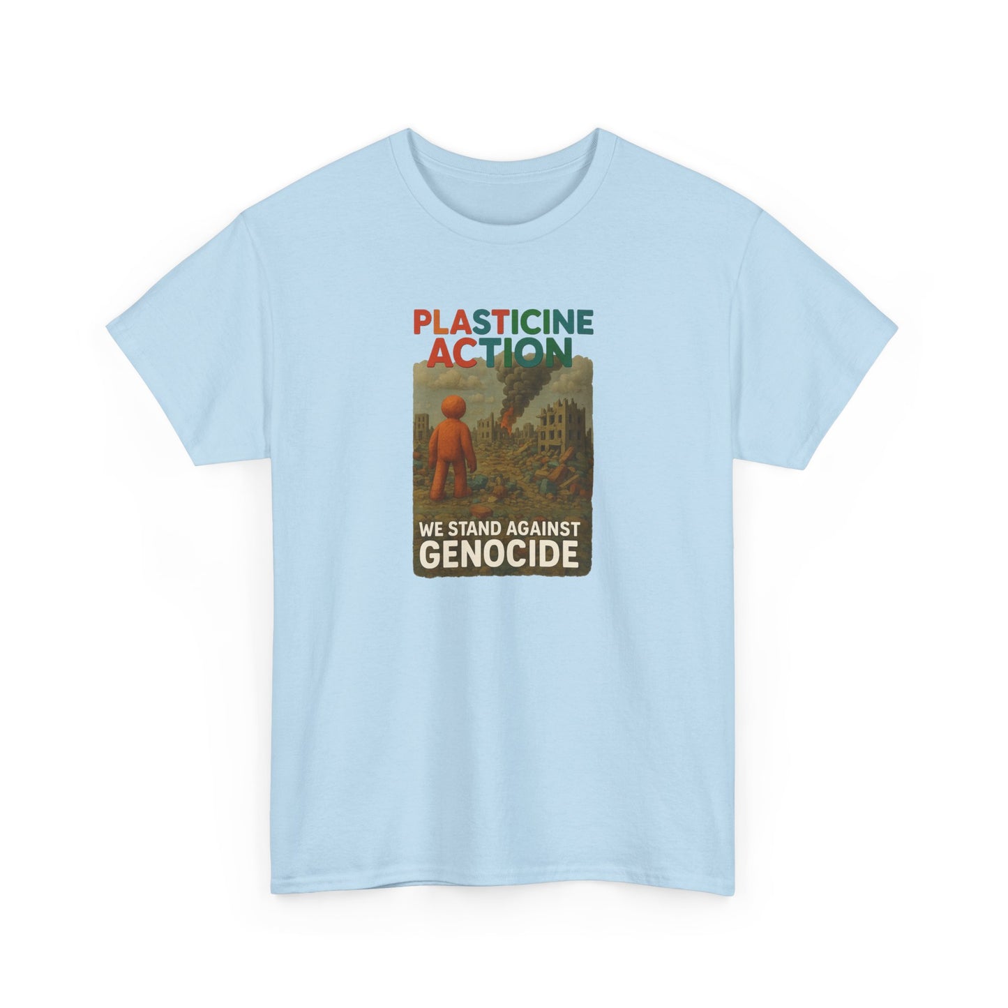 Plasticine Action Heavy Cotton Tee, Stand Against Genocide, Activist Wear, Social Justice Shirt, Awareness Tee, Thought Provoking Apparel
